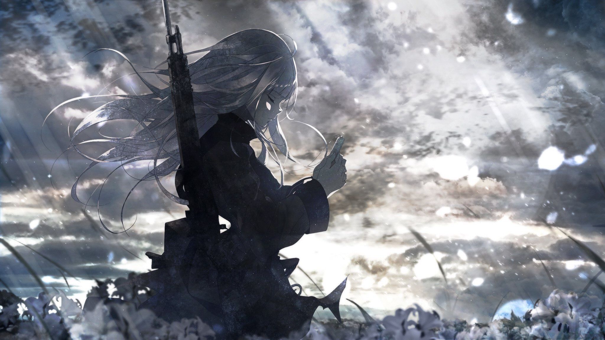 2048x1152 Wallpaper girl, clouds, anime for mobile and desktop, section арт, resolution 2048x1152