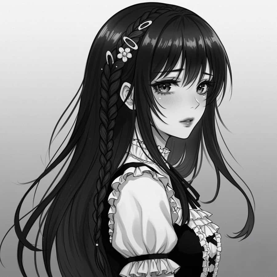 900x900 Black And White Anime Girl Wallpaper