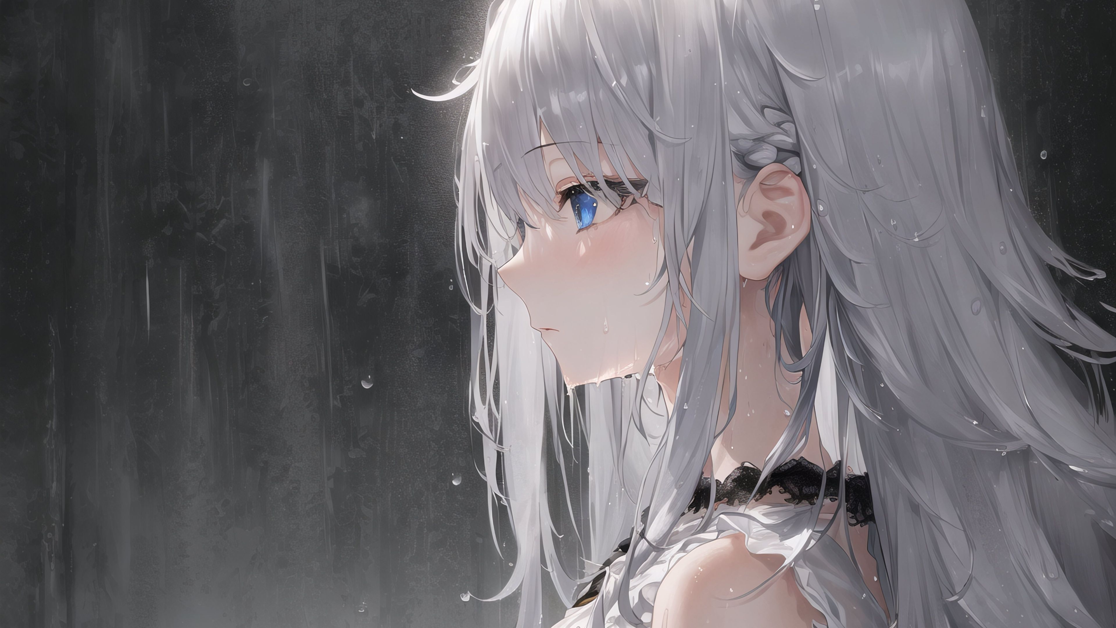 3840x2160 Wallpaper beauty, white hair, Anime girl, AI art, AI art for mobile and desktop, section прочее, resolution 3840x2160