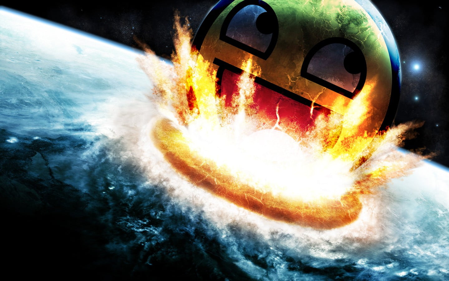1440x900 Earth and meteor illustration, awesome face, explosion, space, planet HD wallpaper