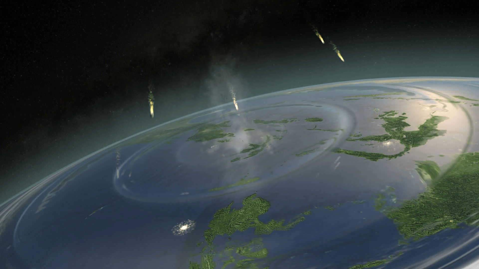 1920x1080 Asteroid hitting Earth exploding and dislocating clouds in a massive shock wave