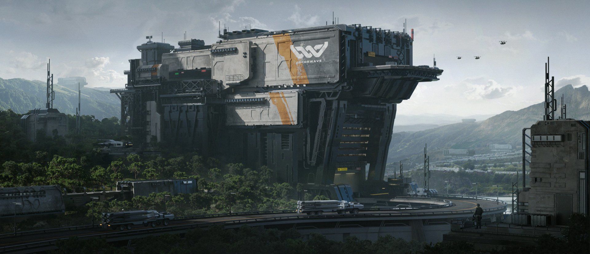 1920x829 2K Quad‑HD Sci‑Fi Megastructure