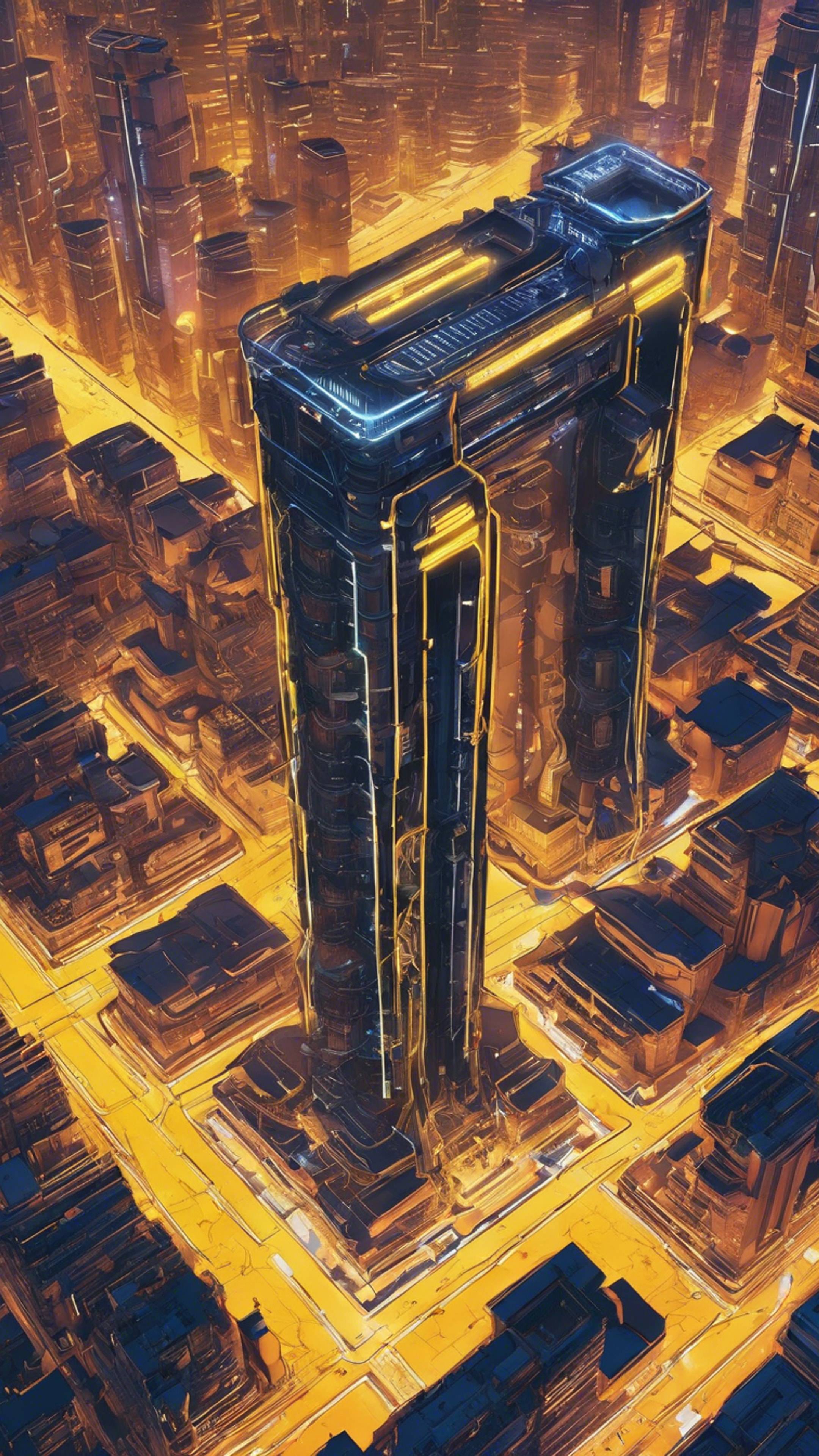 2160x3840 An Aerial View Of Yellow Lit Mega Structure In A Tech Dystopian World. Wallpaper [3c5ee080dab441468dba] By Wallpaper HD