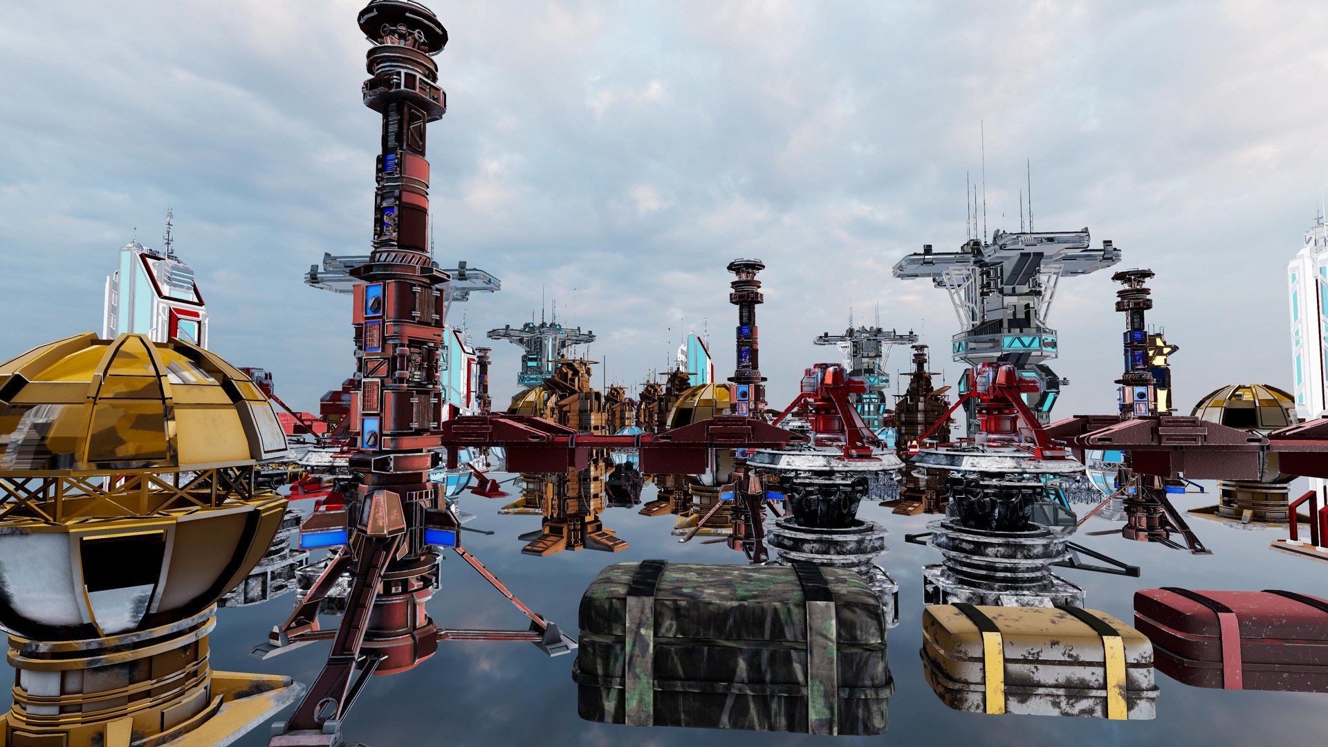 1920x1080 Cyberpunk Sci Fi Mega Structures Buildings Package Game Ready 3D