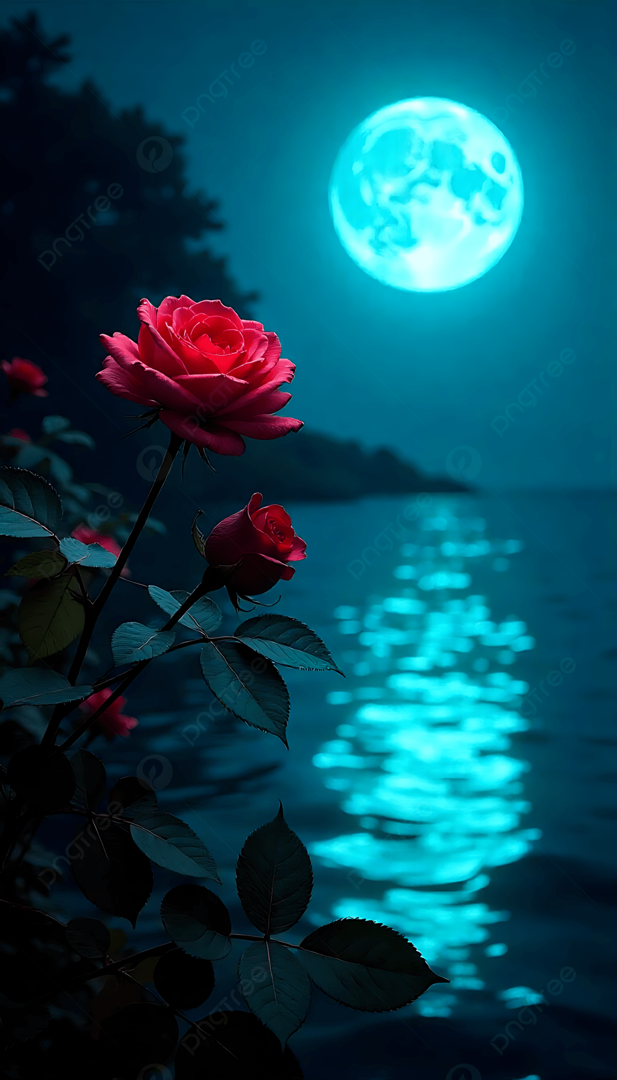1200x2100 Red Rose Under The Moonlight Background Wallpaper Image For Free Download
