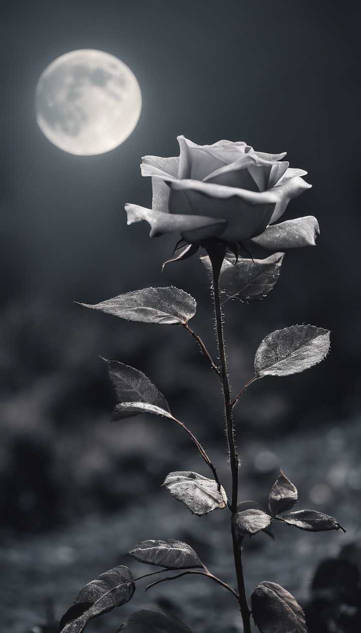 720x1260 A lone black rose blooming under a silvery full moon. Wallpaper [f433f53e13f64a808e8a]