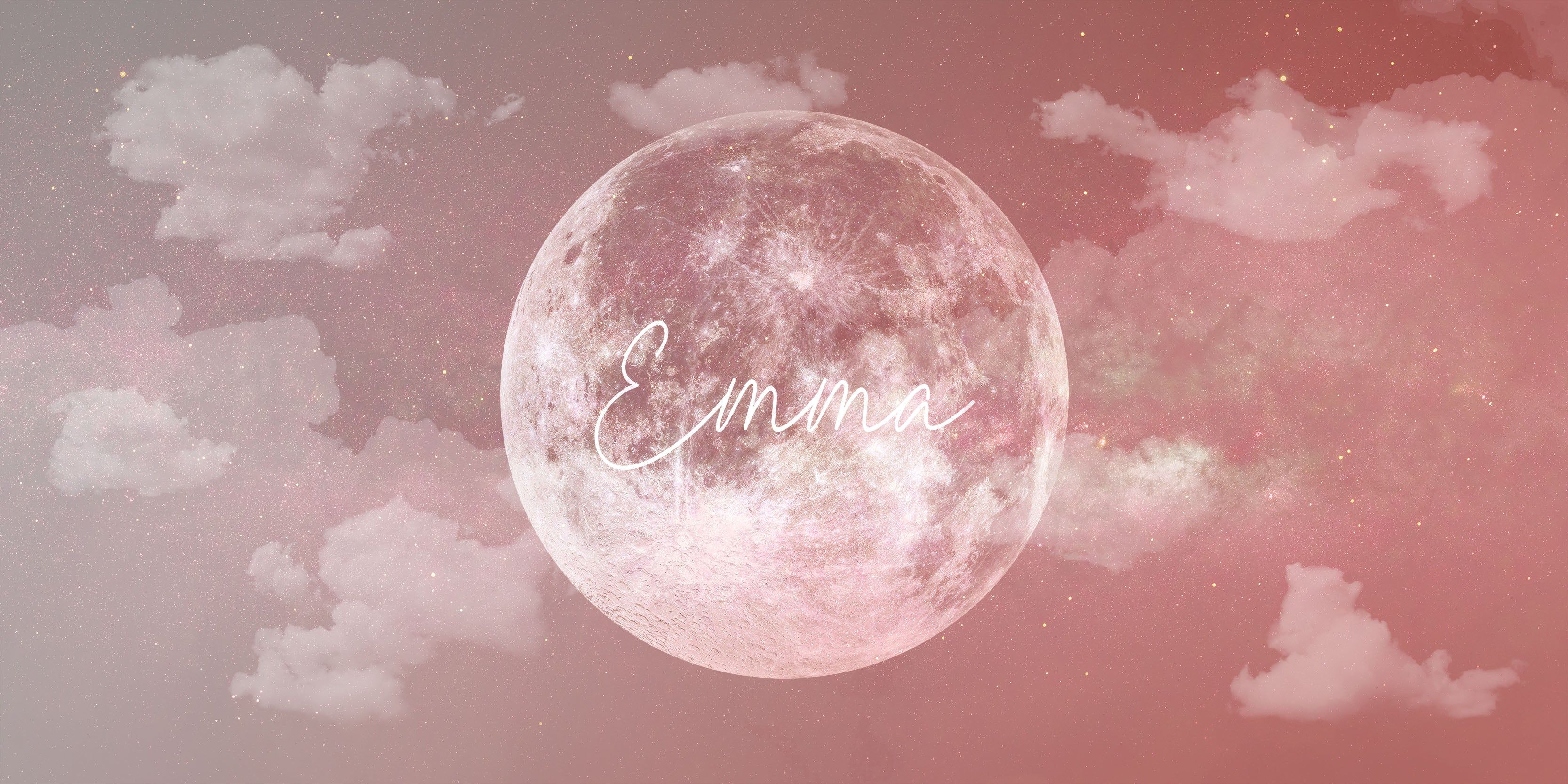 3332x1666 Lupin Rose with Name Kid's Pink Moon in Space Wallpaper Mural