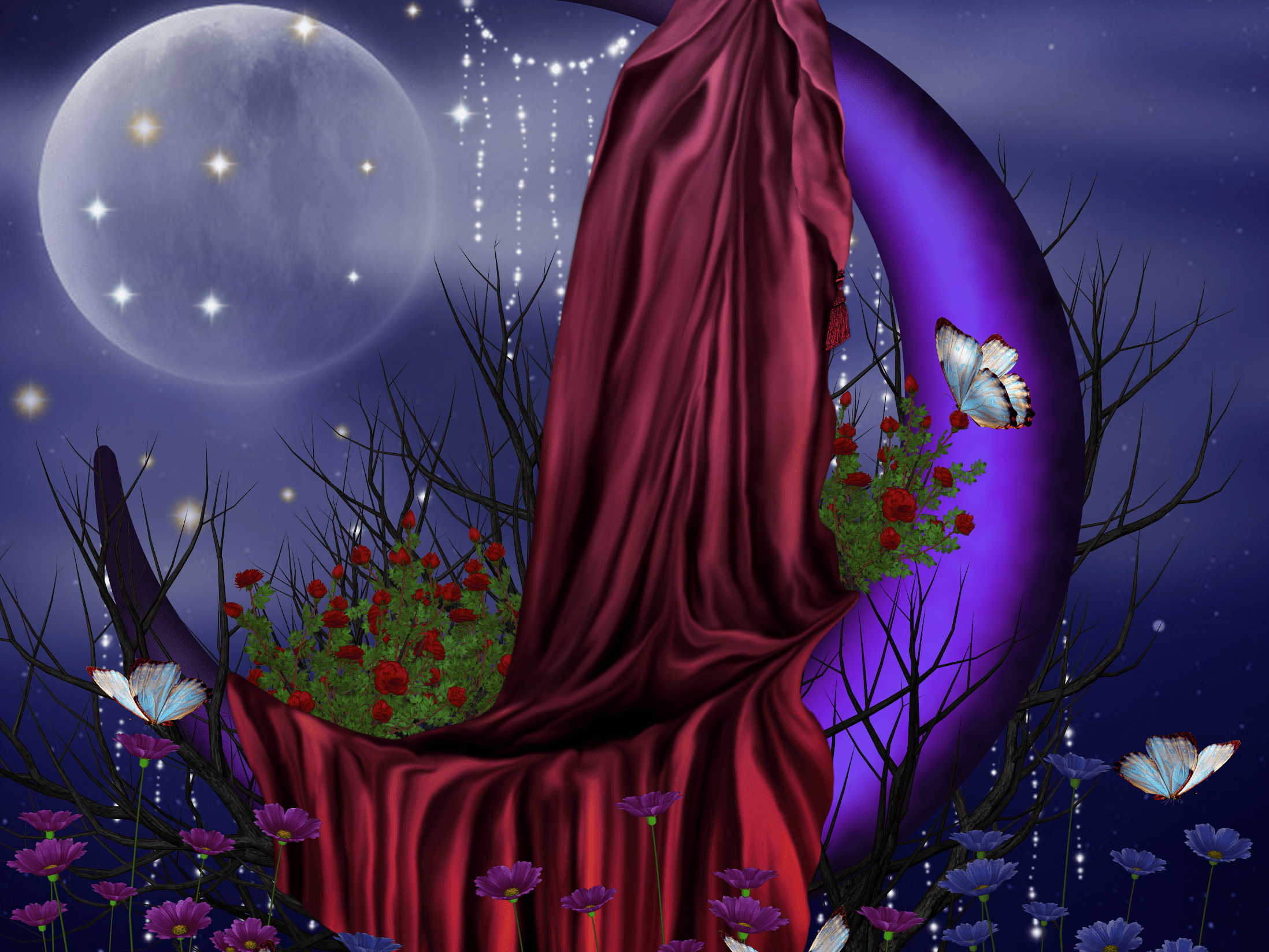 2196x1647 Moonlit Rose & Butterfly