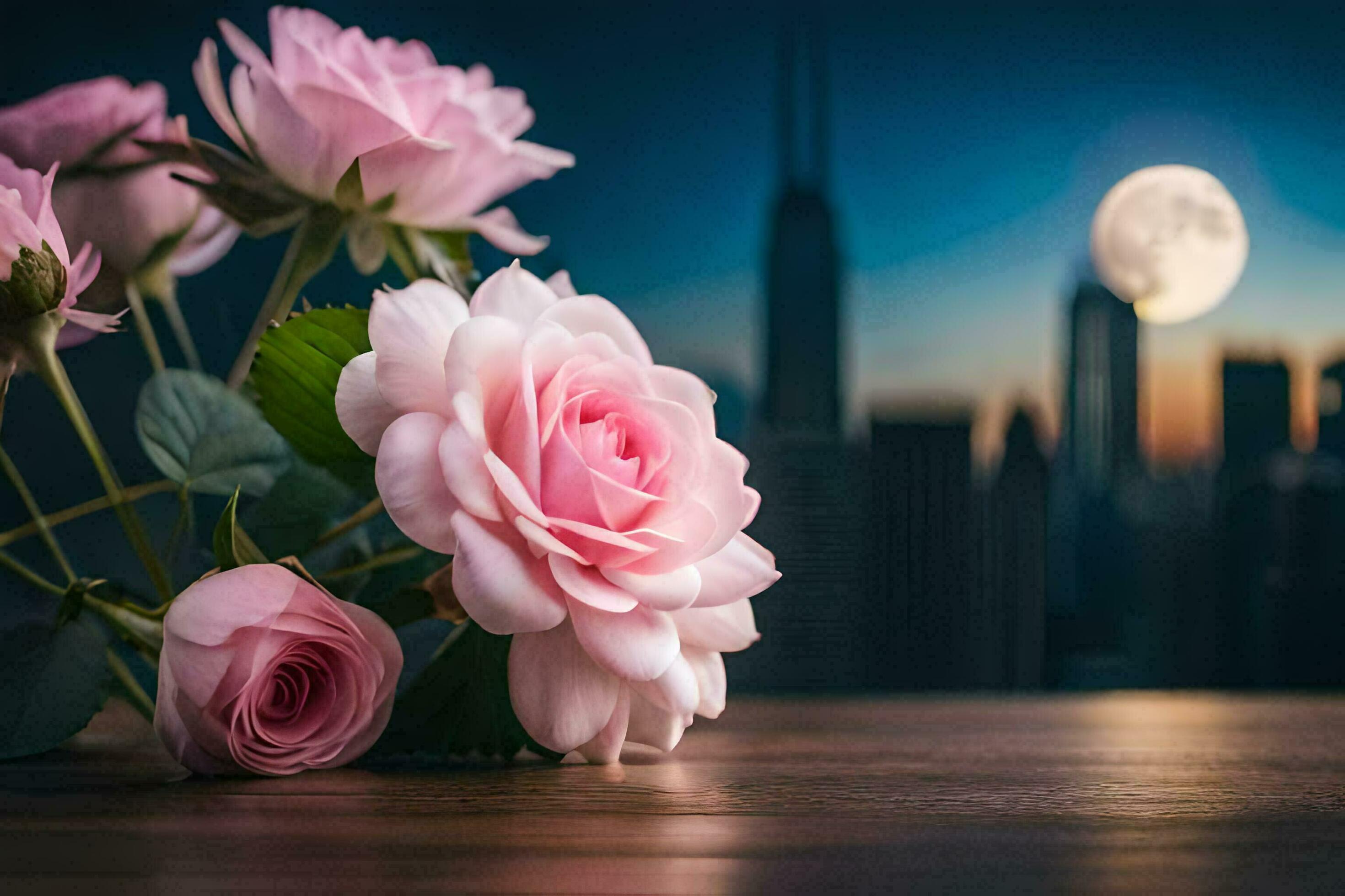 2940x1960 Photo Wallpaper The Sky, Flowers, The City, The Moon, The City, The Moon,. AI Generated