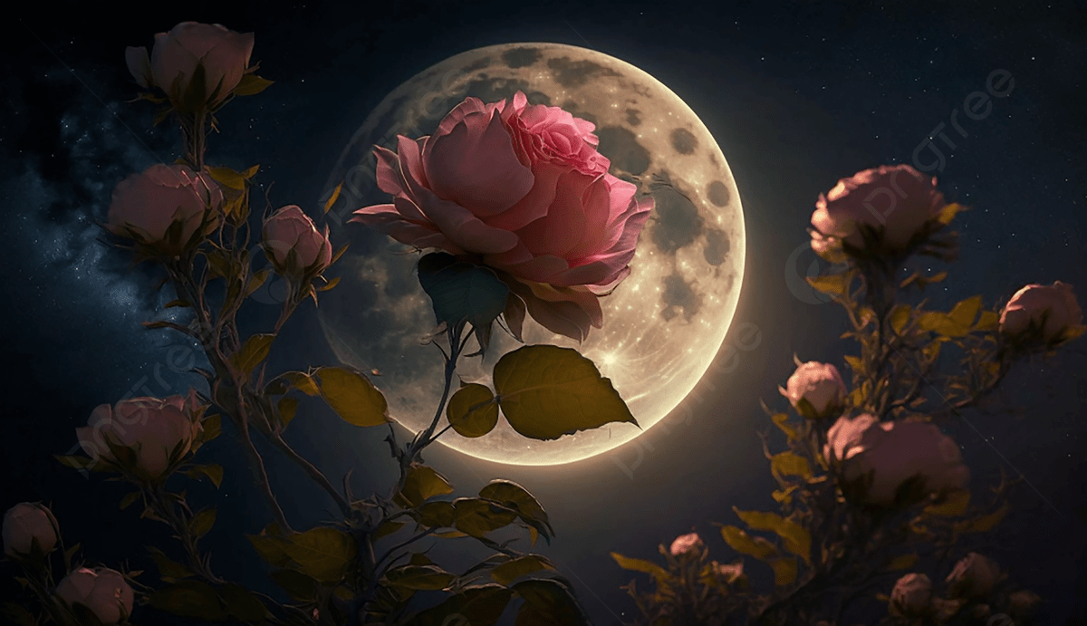 1200x691 Moon Night Rose Creative Background, Moon, Rose, Night Background Image And Wallpaper for Free Download