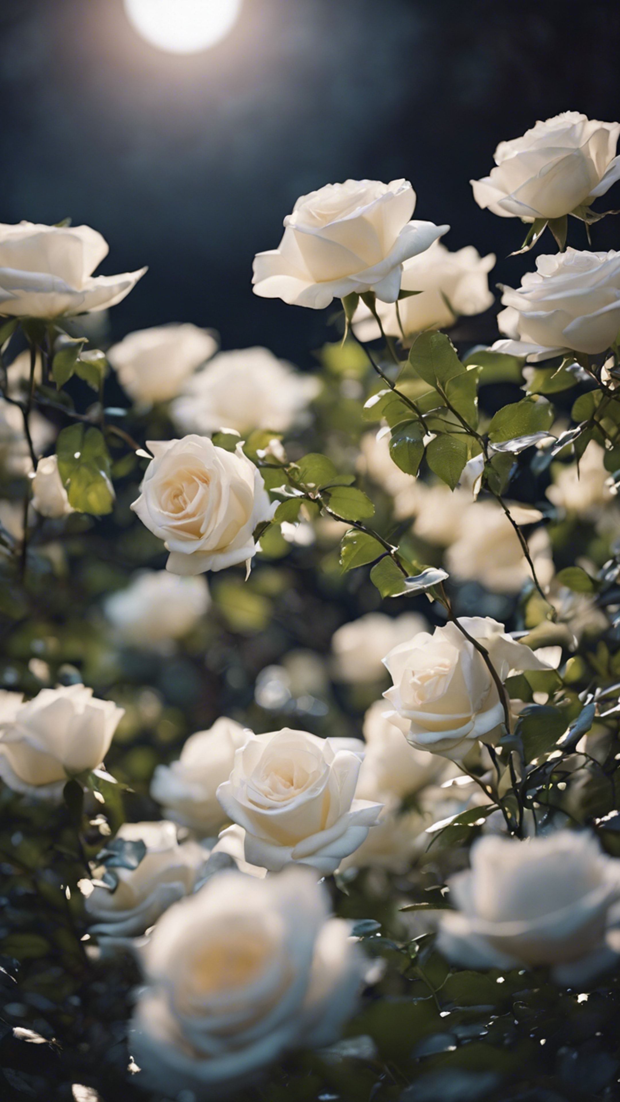 2160x3840 A garden filled with white roses reflecting the soft moonlight. Wallpaper [af5c1e9155e24d4189cc]