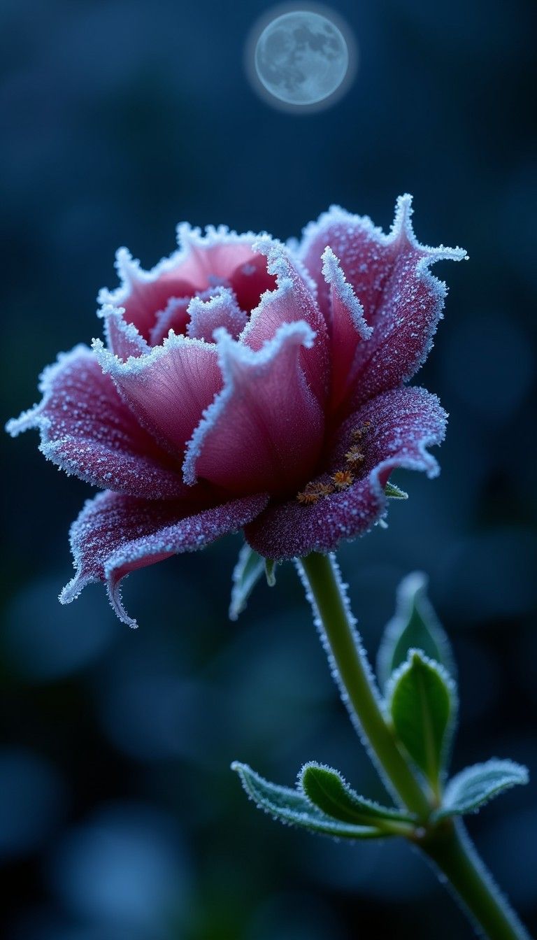 768x1344 Download Frosted Moonlit Rose Image, Frost, Moon