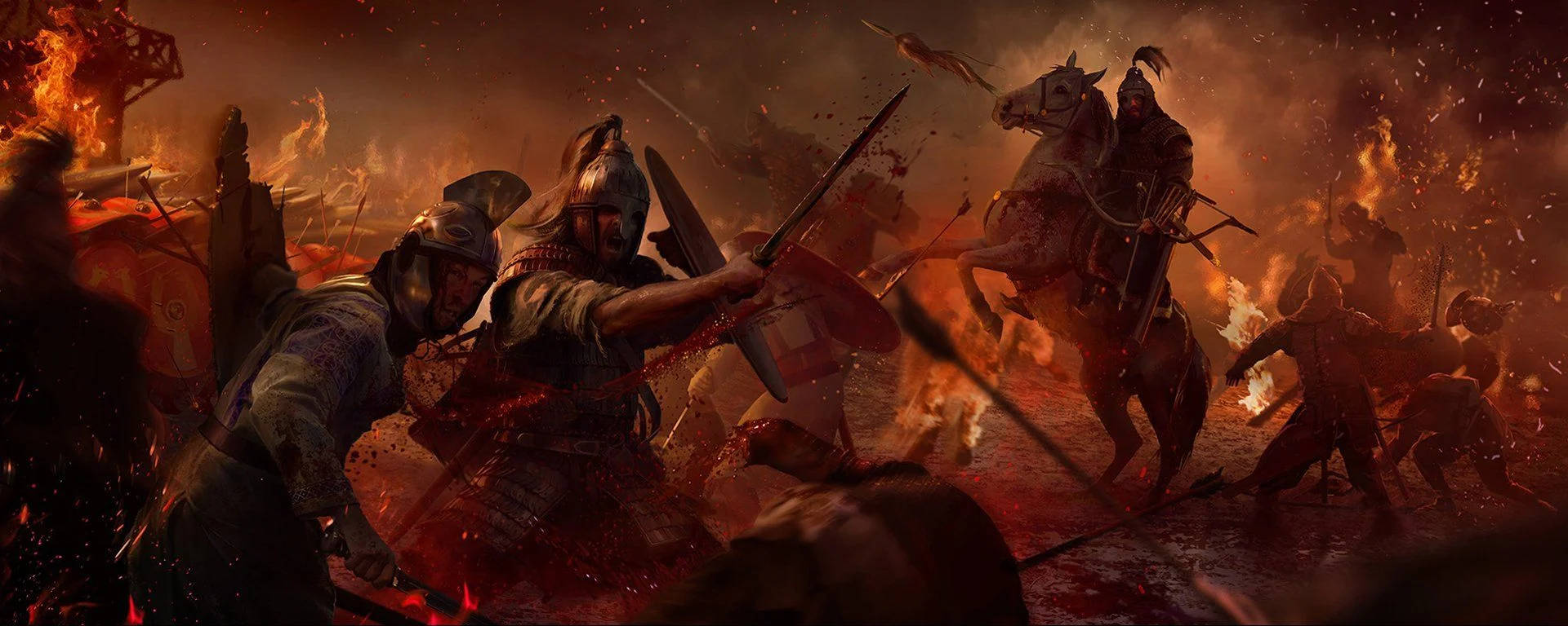 1920x768 Download Caption: Epic Battle Scene from Total War: Rome 2 Wallpaper