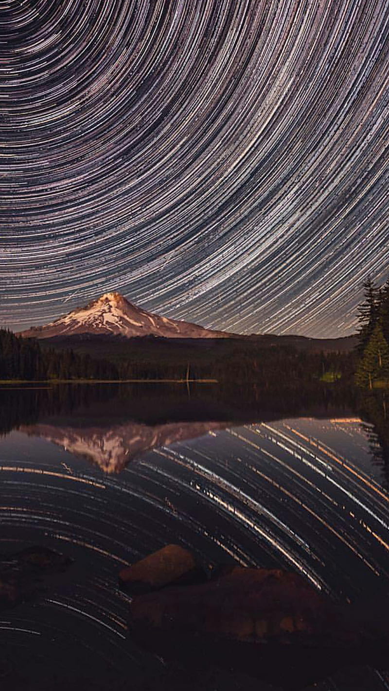 800x1422 Startrails, lake, landscape, mountain, nature, stars, HD phone wallpaper