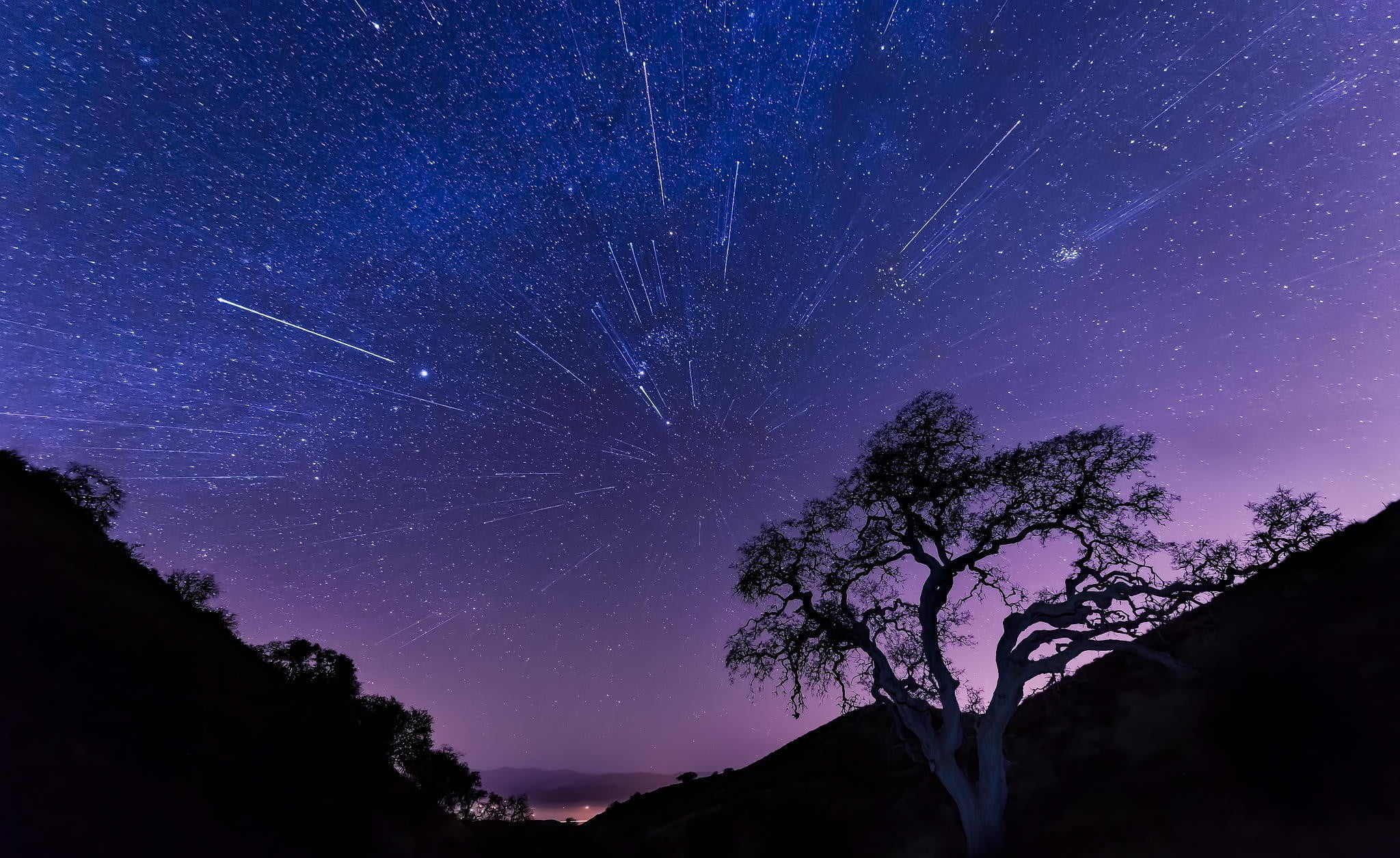 2048x1255 Star trail photography, universe, night, landscape HD wallpaper