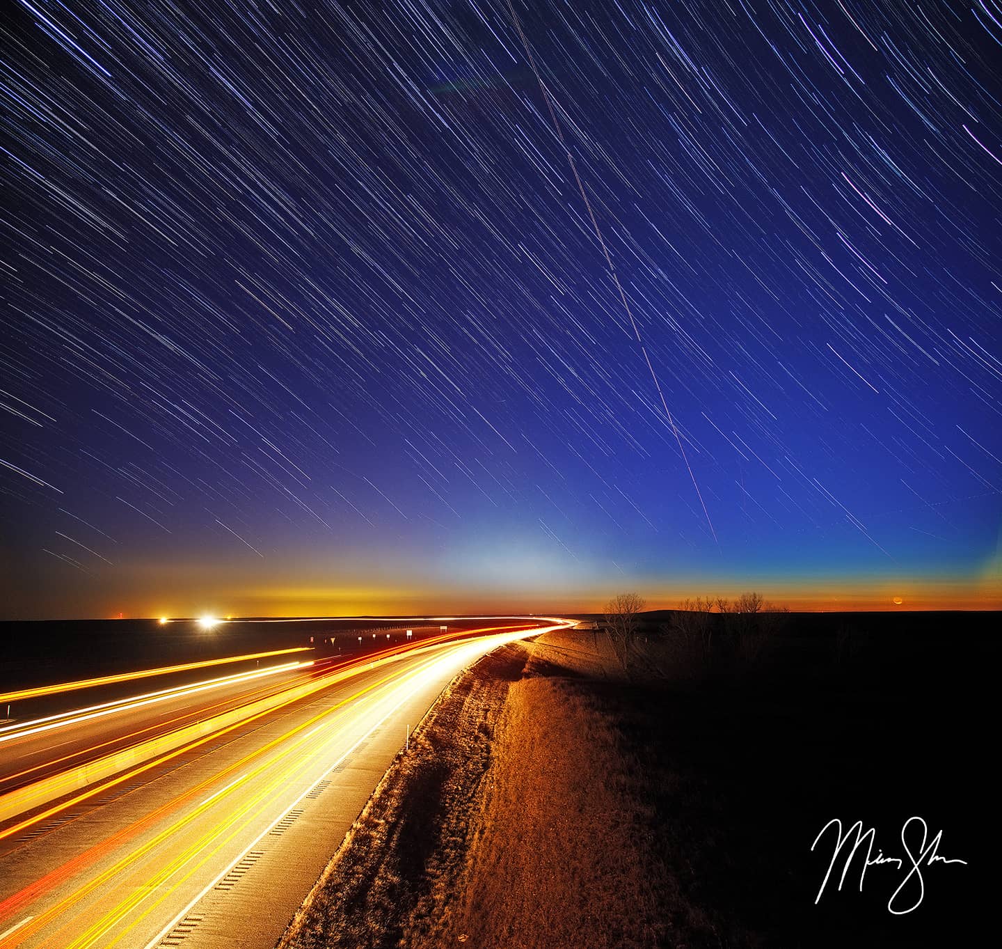 1440x1363 Startrails on the Kansas Turnpike. Near Emporia, Kansas. Mickey Shannon Photography