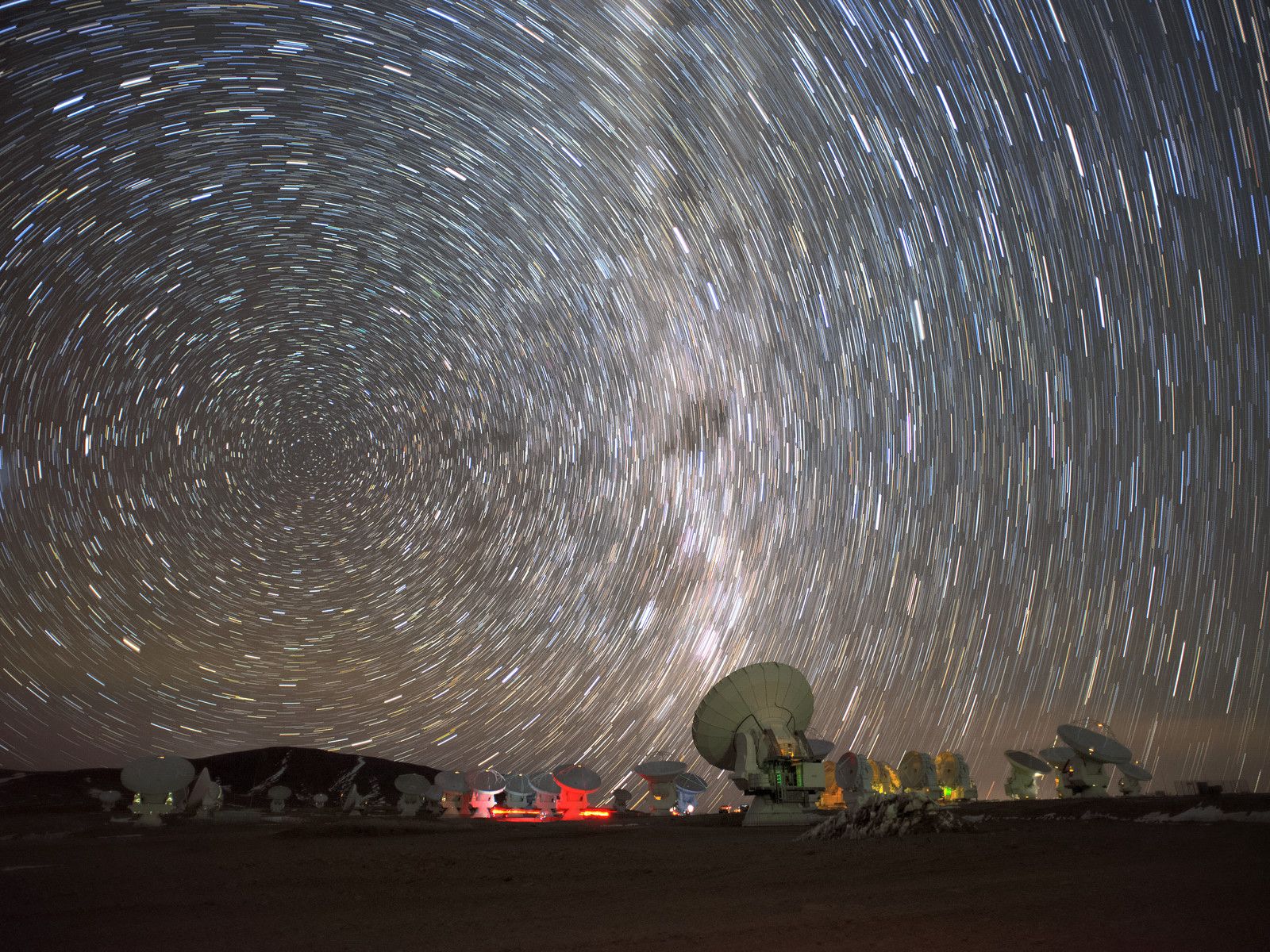 1600x1200 Milky Way and star trails over ALMA