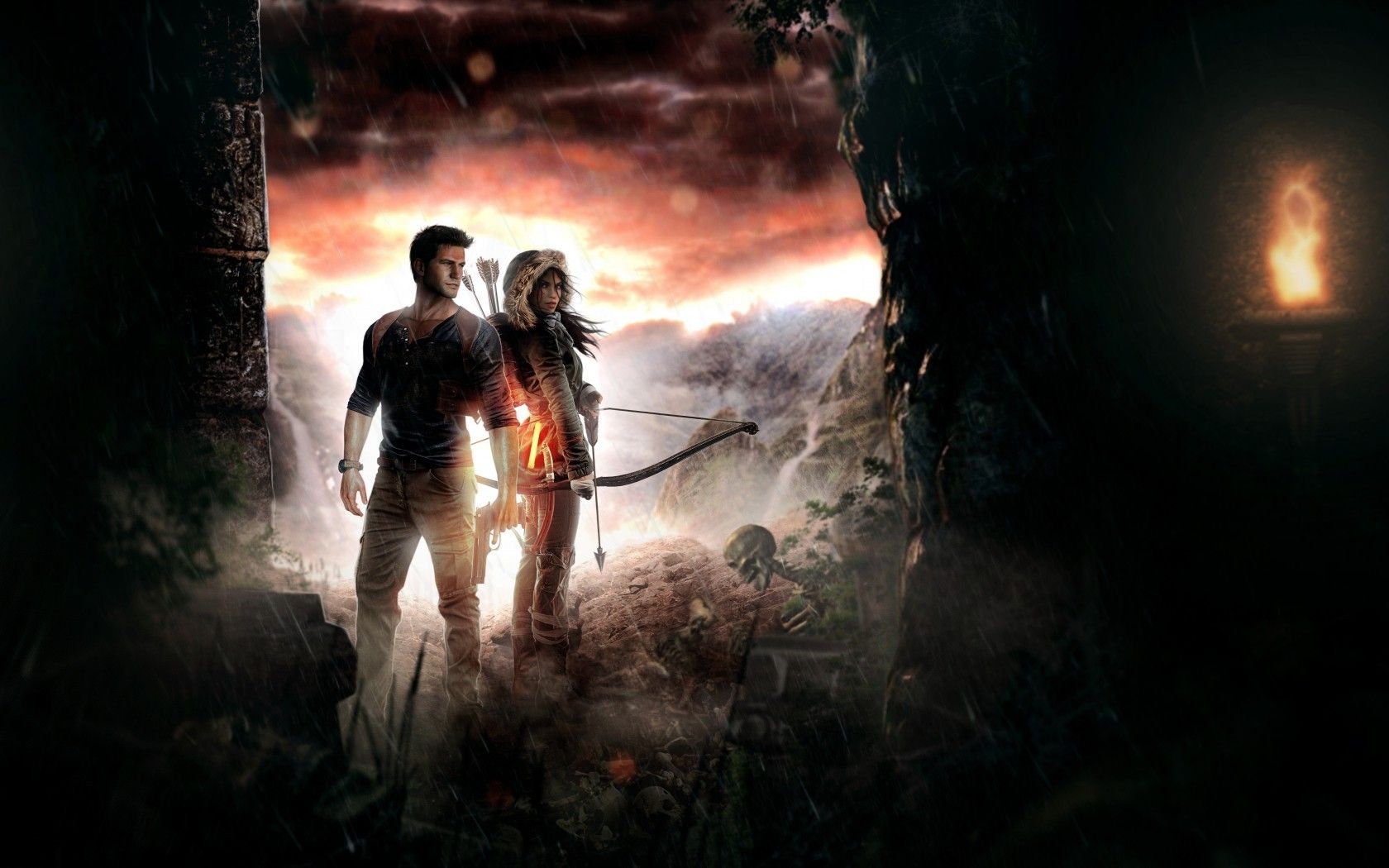 1680x1050 Nathan Drake, Lara Croft, Uncharted, Tomb Raider, Video Games, Artwork Wallpaper HD / Desktop and Mobile Background