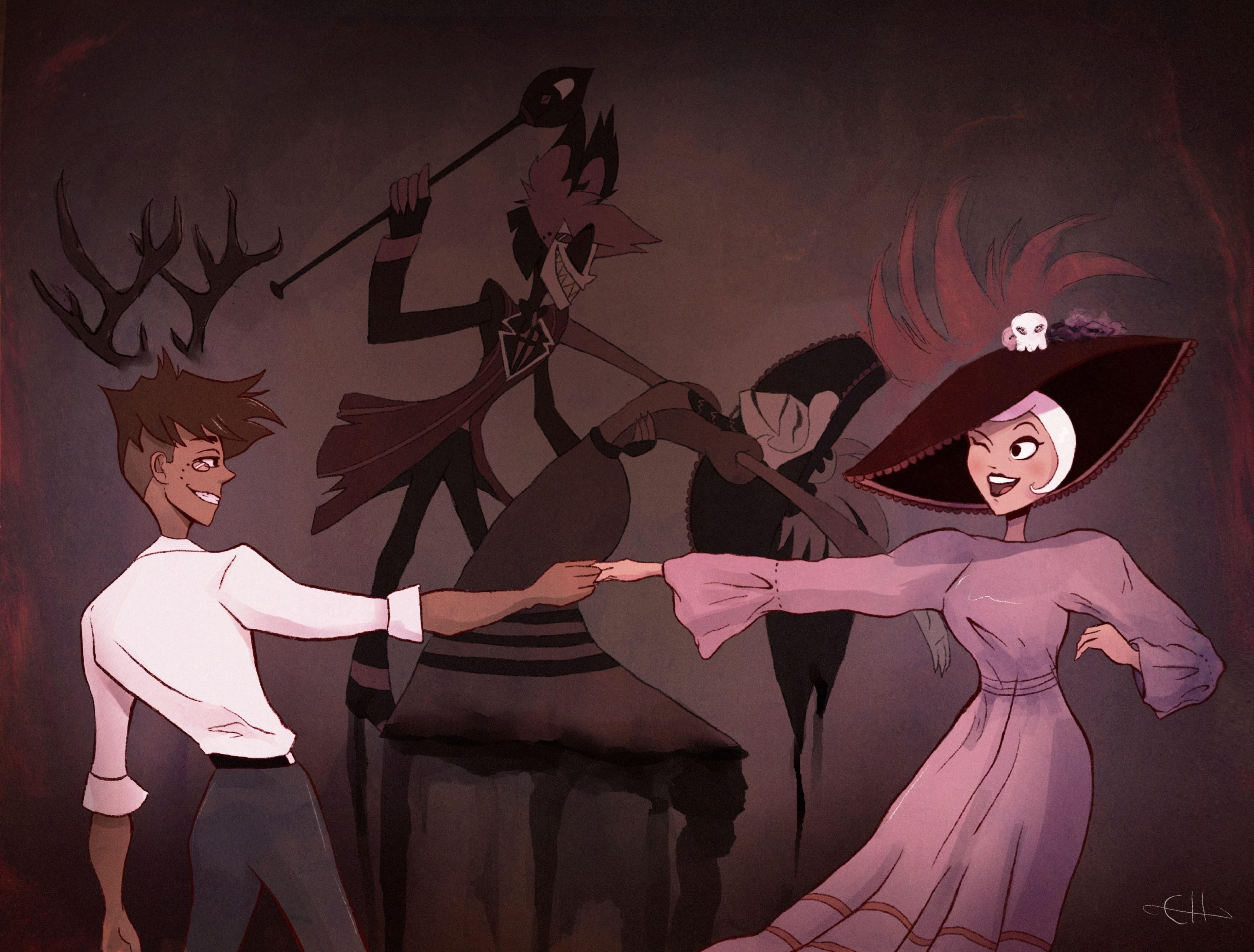 4256x3231 I illustrated human Alastor and Rosie dancing! [OC]