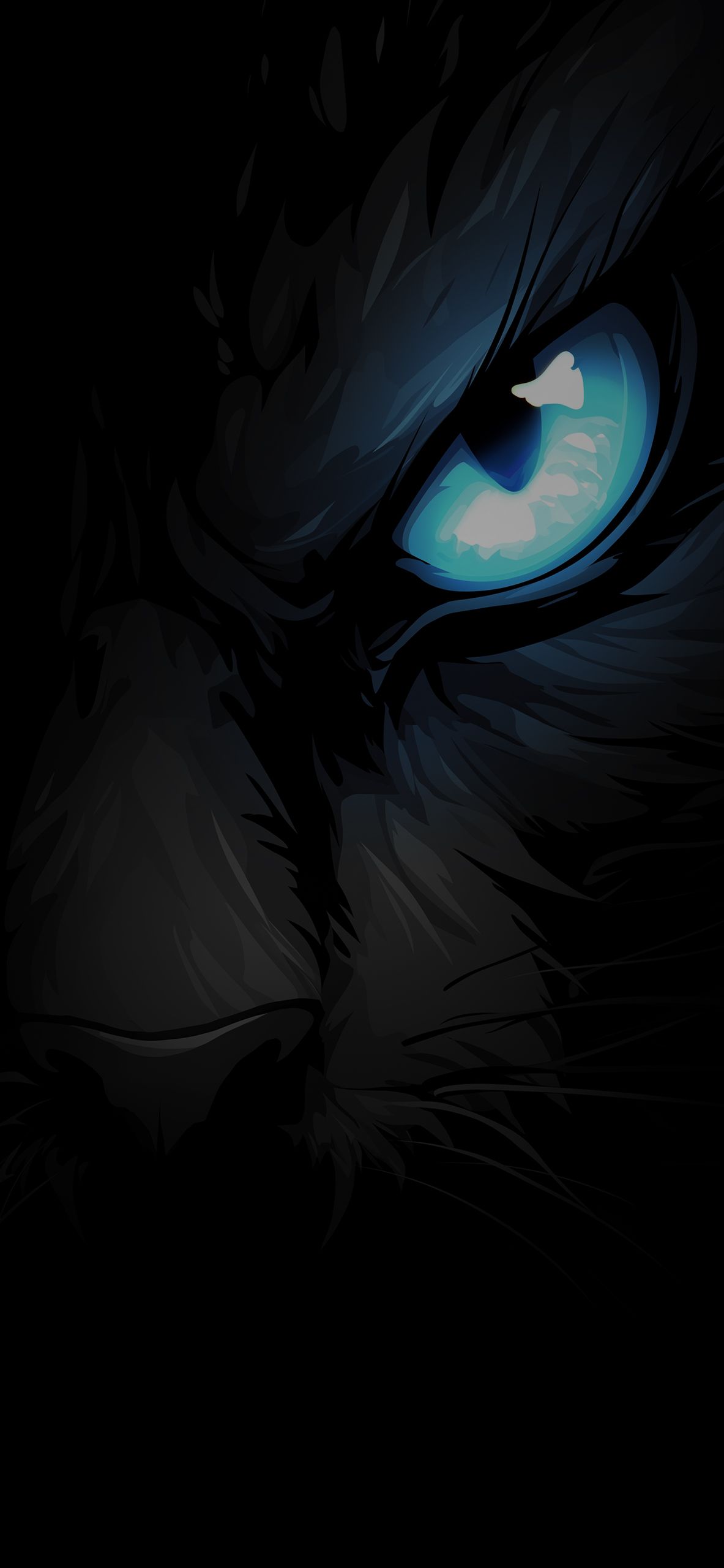 1183x2560 Black Cat with Glowing Blue Eye Black Wallpaper