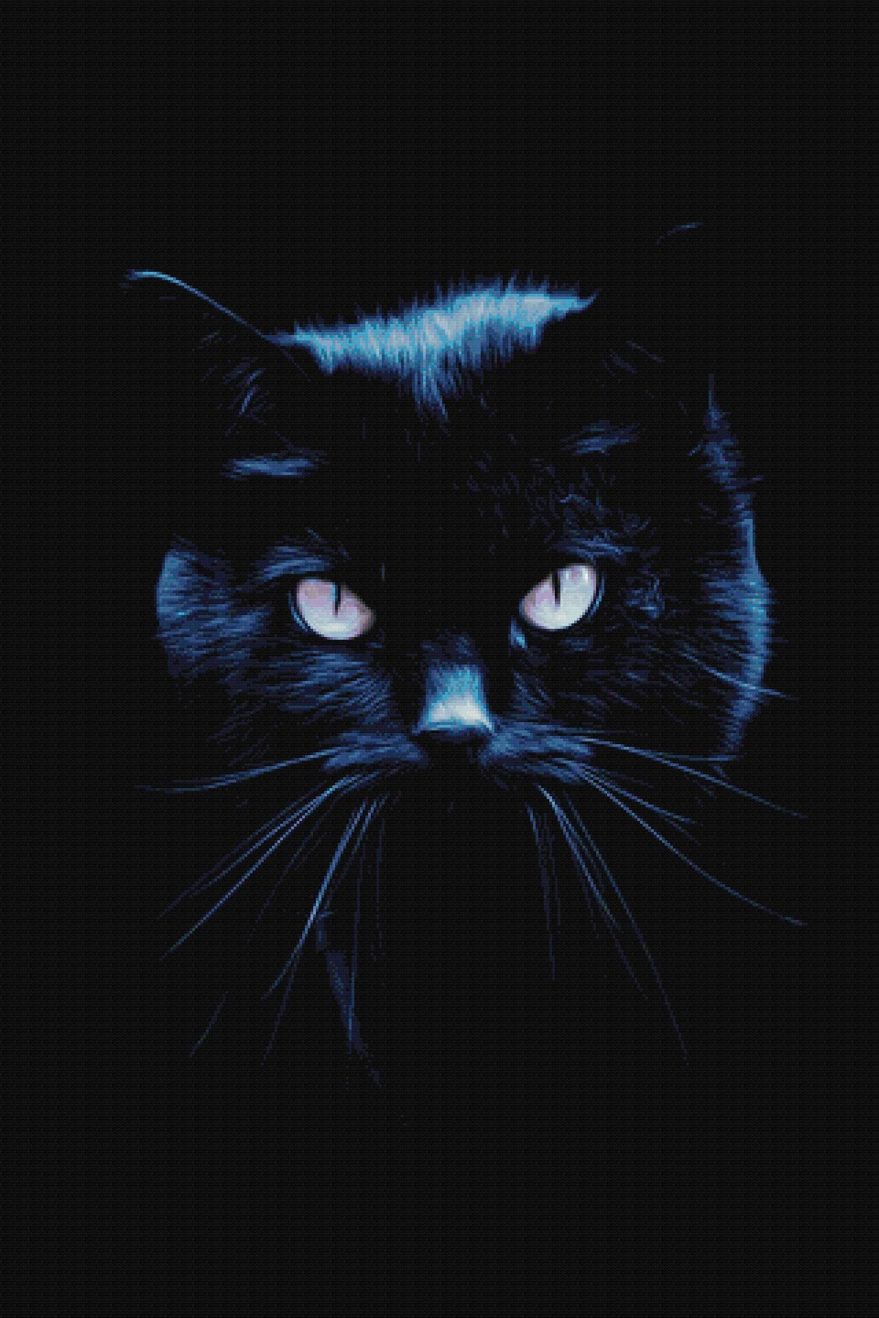 1280x1920 Black Cat In Blue Cross Stitch Pattern (XL Size, Max Colors, Full DMC Palette)