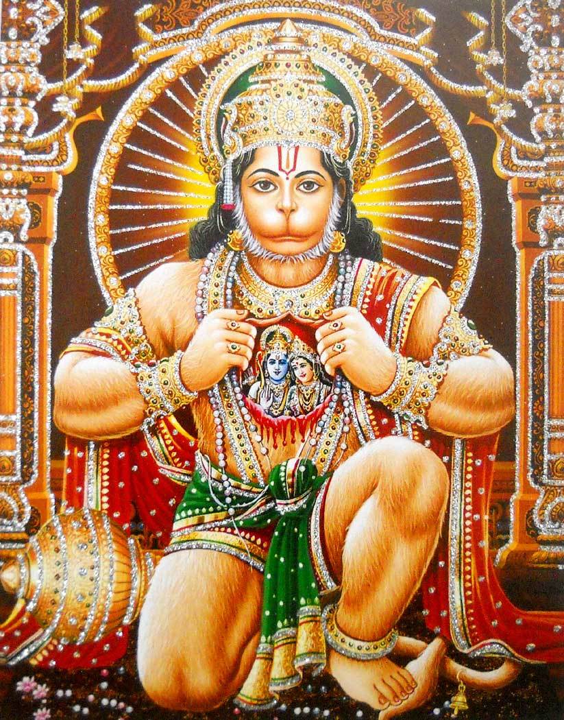823x1050 Brave Lord Hanuman poster Hindu God POSTER with glitter 9 X 11 (585)