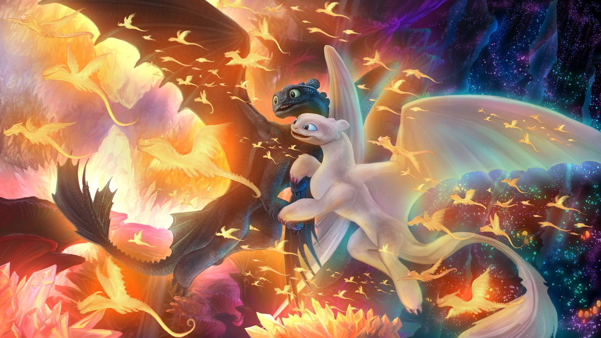 1920x1080 Toothless & Light Fury Soar: HD Dragon Scenes from How to Train Your Dragon Hidden World