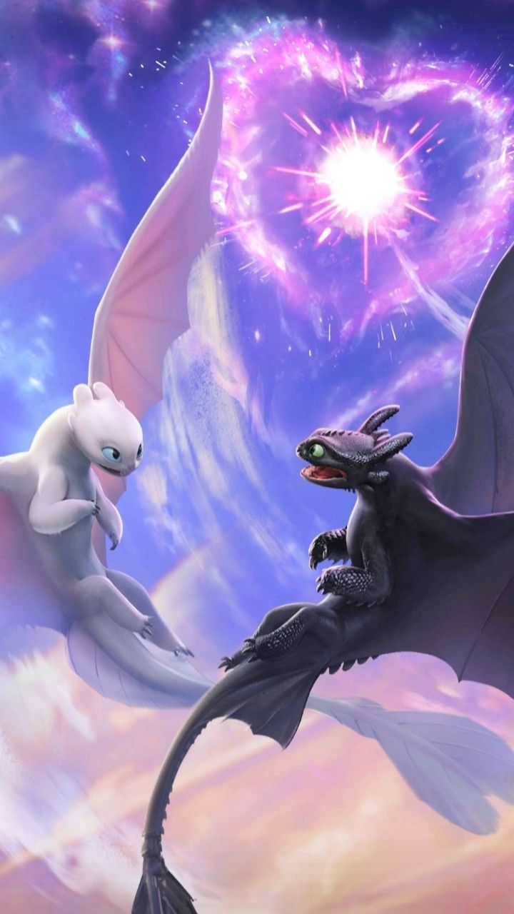 720x1280 Two White and Black Dragons Flying in the Sky. Cute toothless, Night fury dragon, Dragon wallpaper iphone