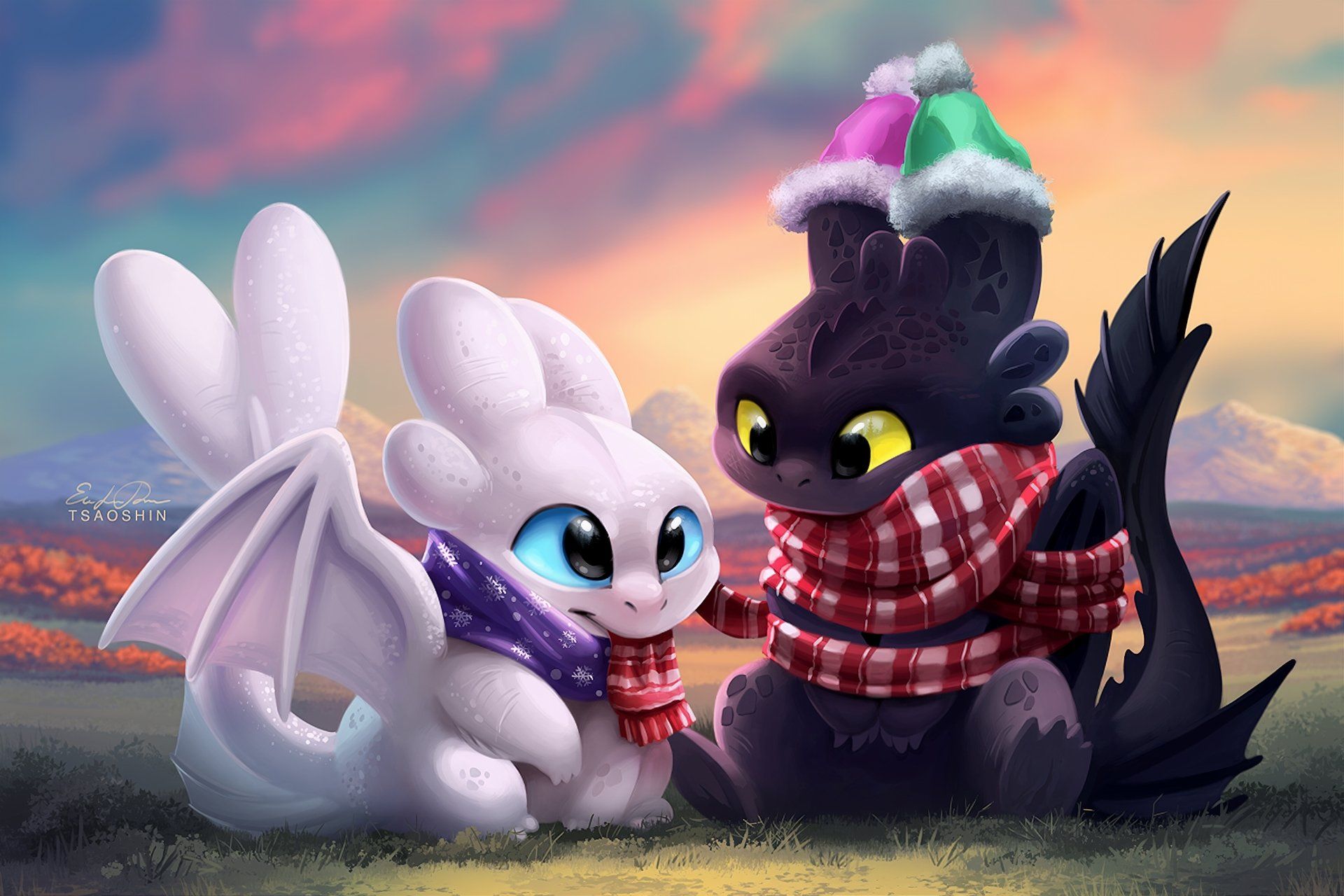 1920x1280 Toothless & Light Fury: Cozy Dragons. How to Train Your Dragon 4K Wallpaper