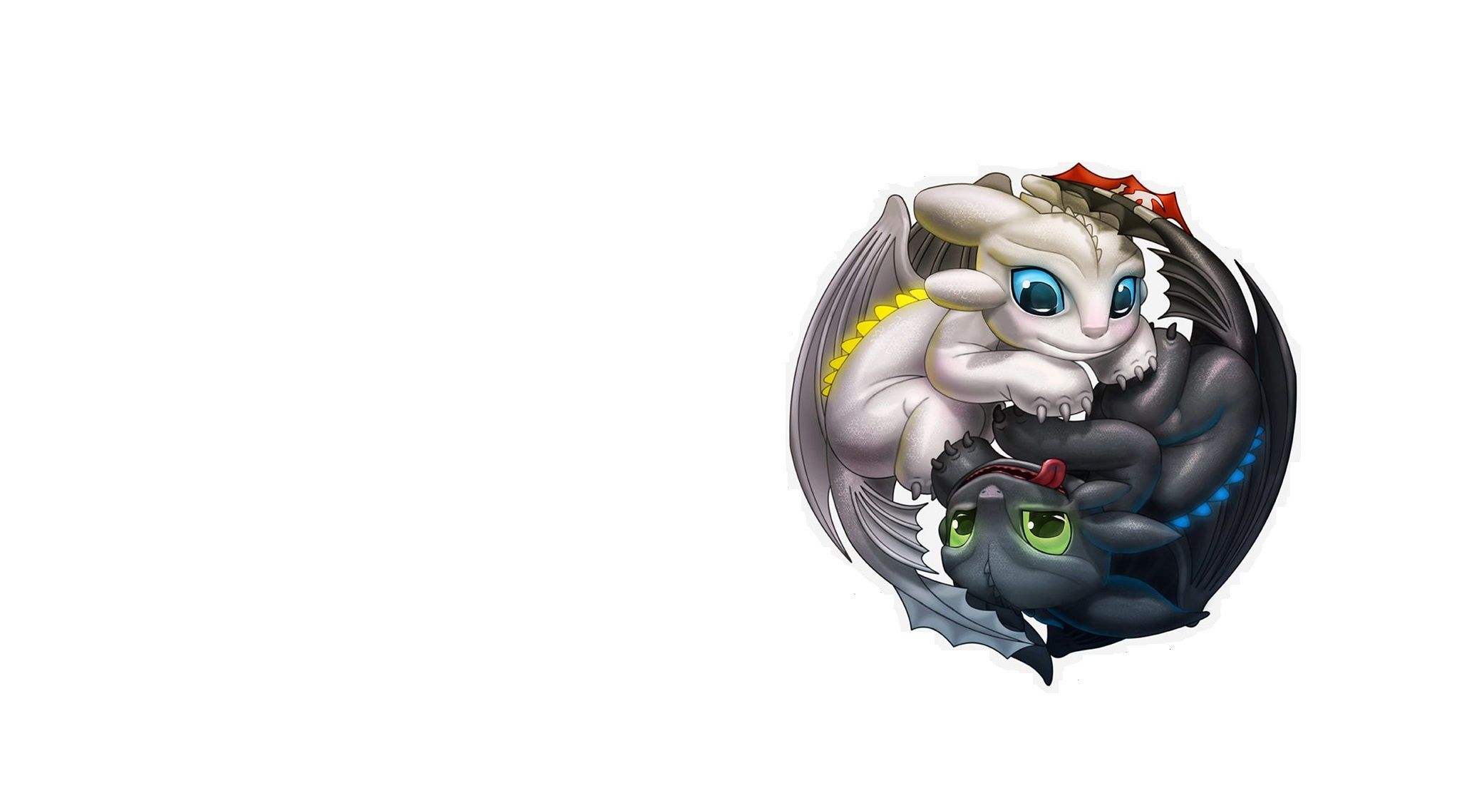 2058x1112 Wallpaper minimalism, fantasy, Toothless, children's, the night fury, Yin Yang, kodomo no hi, day fury for mobile and desktop, section фантастика, resolution 2058x1112