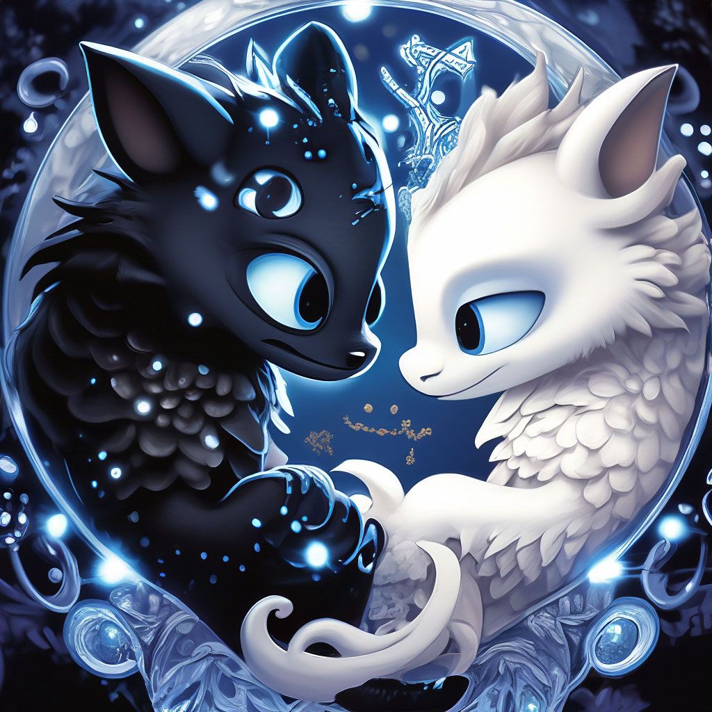 1024x1024 Upside Down View, Pixar Night Fury, Book Illustration, Epic Yin Yang In The Form Of A Black Toothless And White