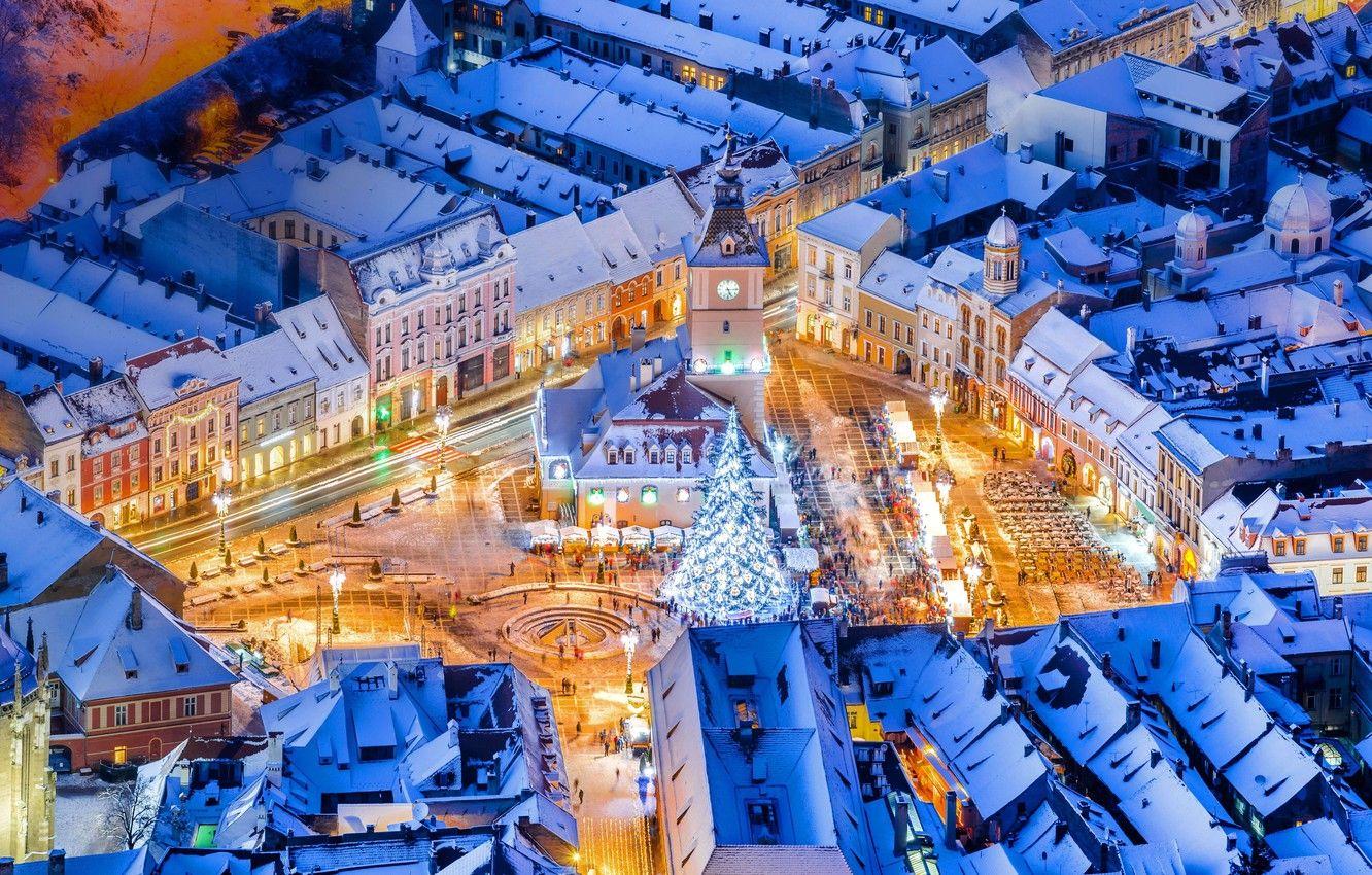 1332x850 Wallpaper lights, home, Christmas, fair, Romania, Brasov, главная площадь image for desktop, section город