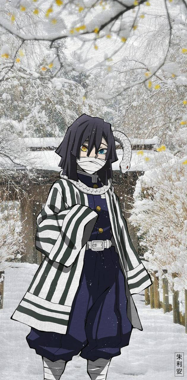 630x1280 Obanai Iguro In Snow Forest Wallpaper