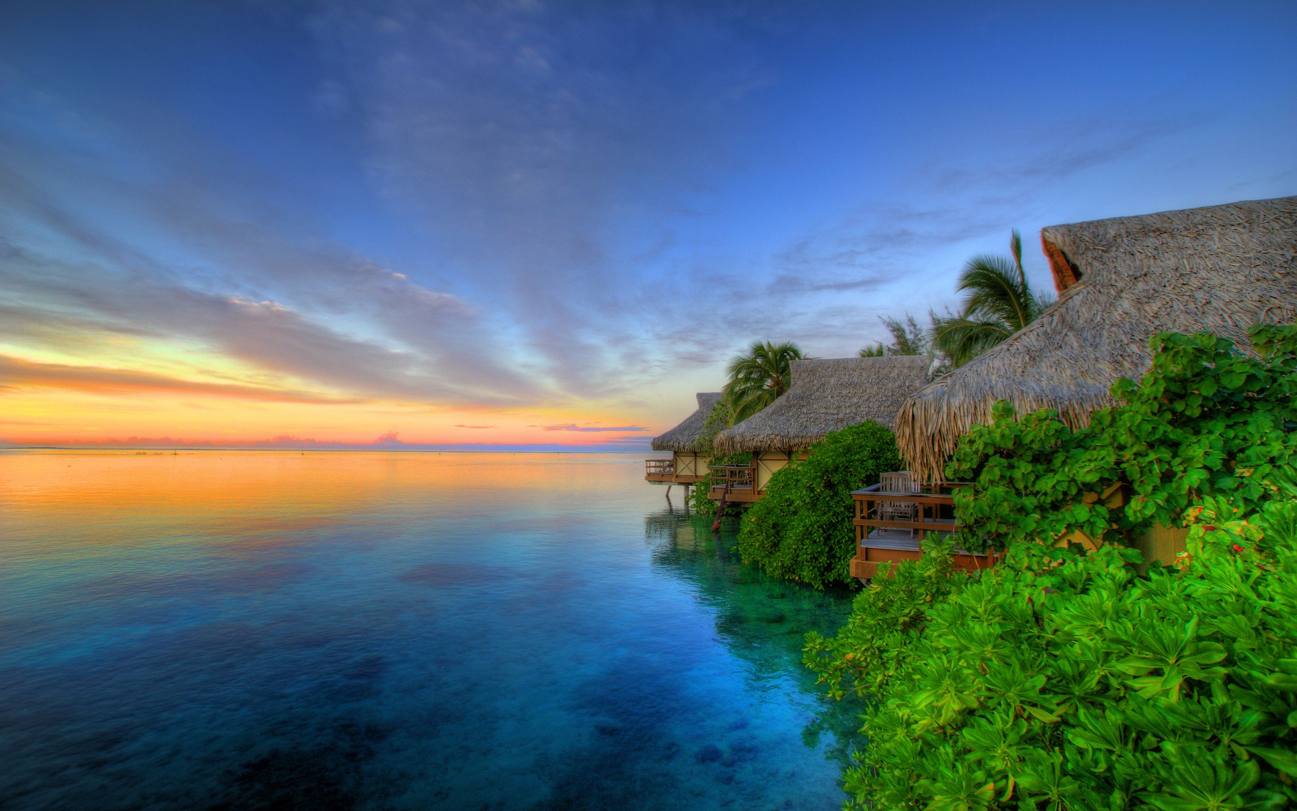 2560x1600 Wallpaper sunset, The island of Moorea, Tahiti for mobile and desktop, section пейзажи, resolution 2560x1600