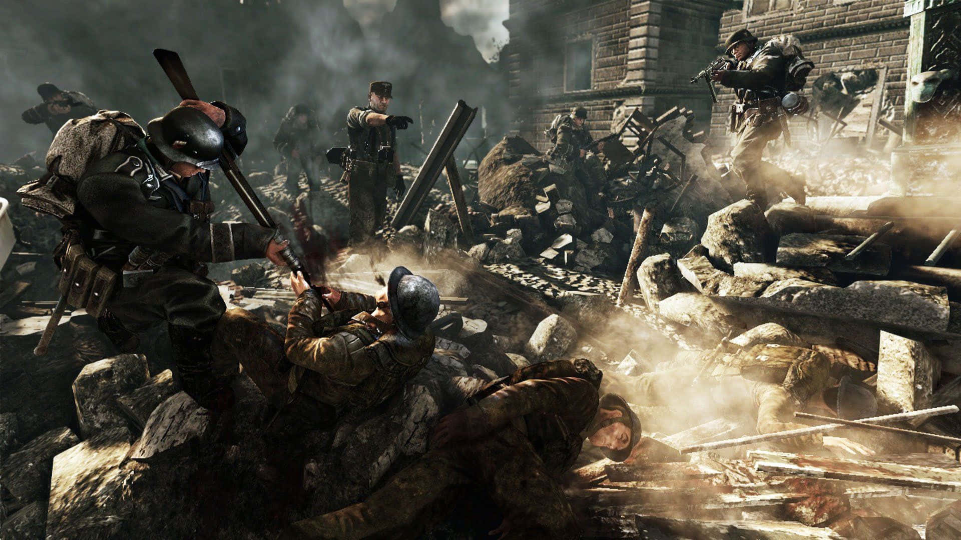 1920x1080 Download a group of soldiers are fighting in a ruined area Picture