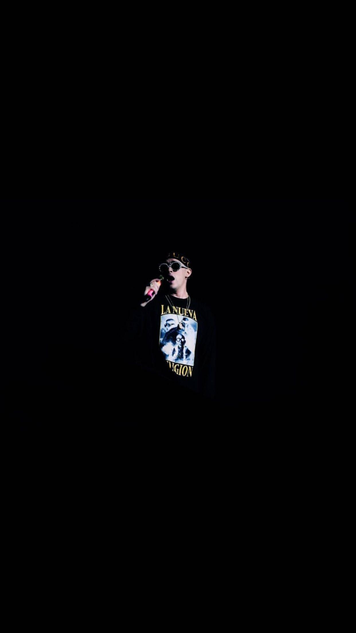 1242x2208 Download Bad Bunny Minimalistic Solid Black Poster Wallpaper