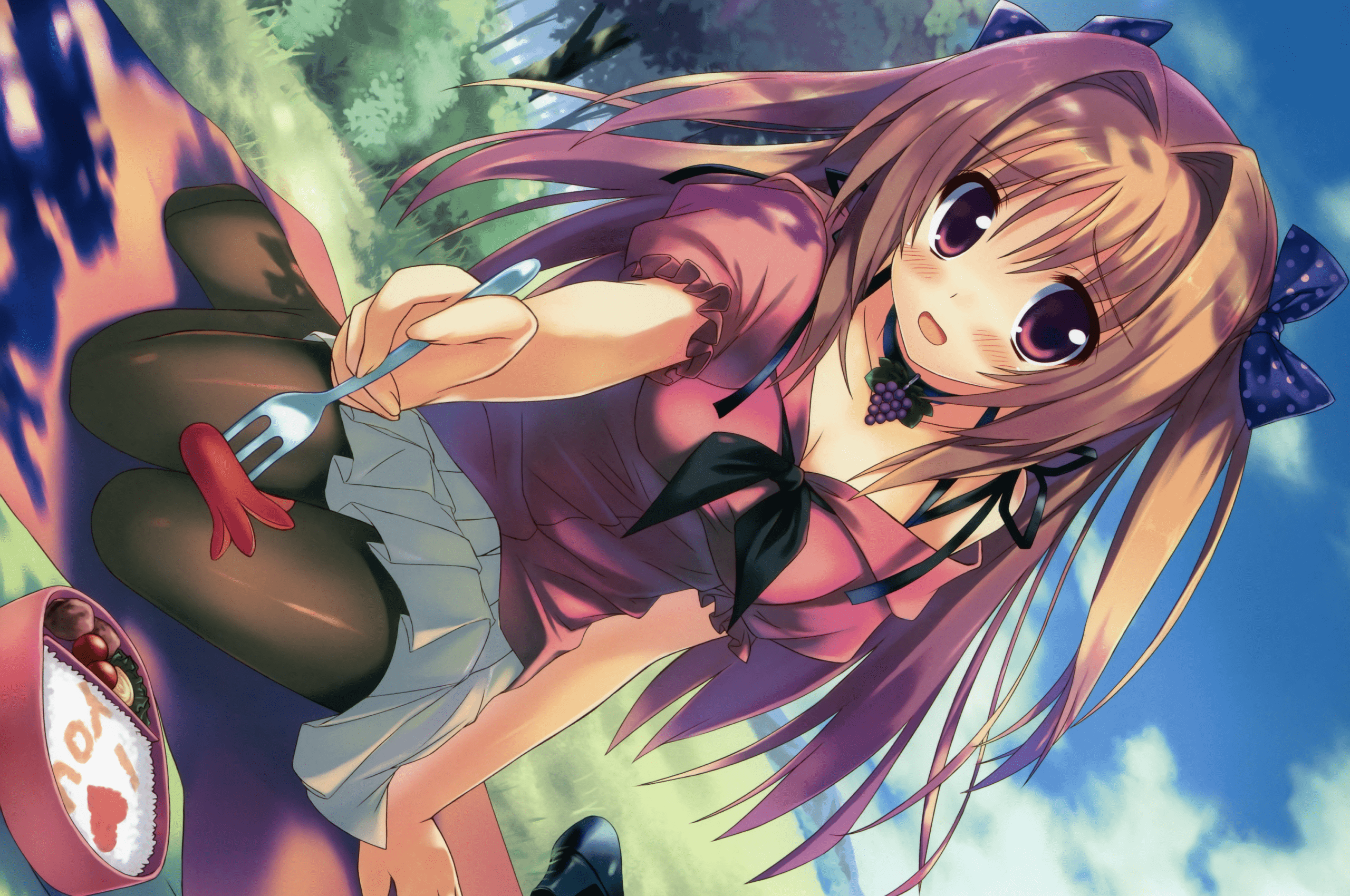 2560x1700 Download 2560x1700 Anime Girl, Picnic, Sausage, Bento Wallpaper for Chromebook Pixel