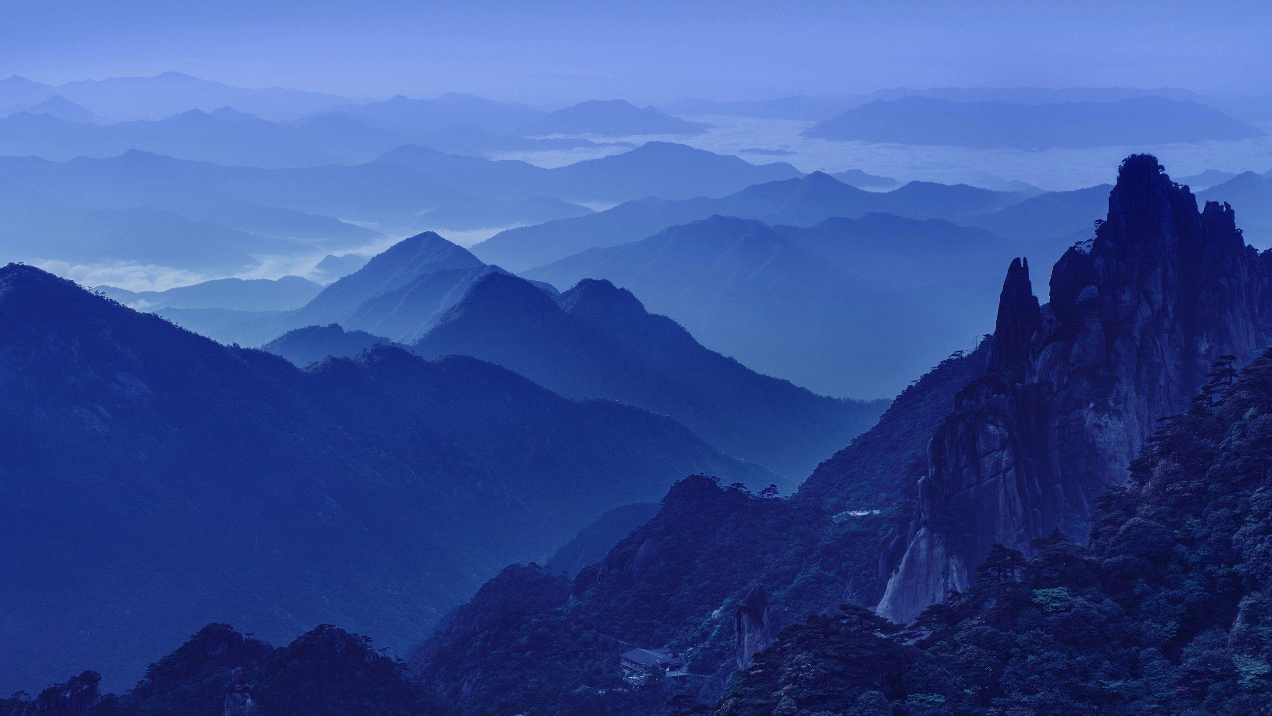 2560x1440 Download 2560x1440 Mountains, Trees, Night Wallpaper for iMac 27 inch