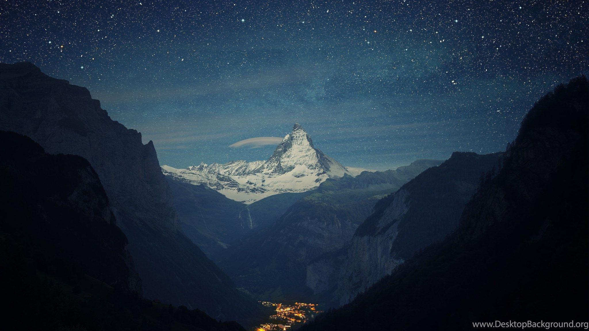 2048x1152 Download Wallpaper 3840x2400 Switzerland, Alps, Mountains, Night. Desktop Background