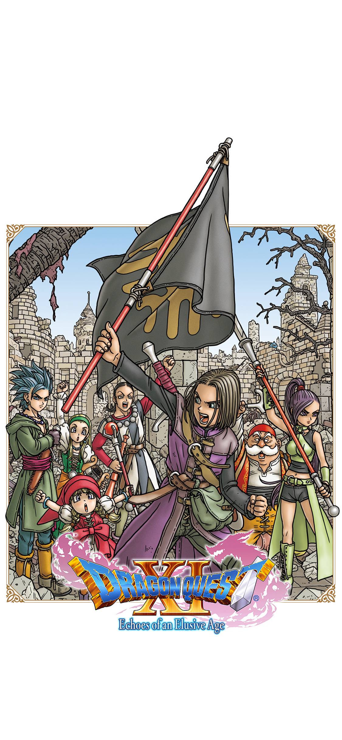 1125x2436 Dragon Quest XI Promo Art Wallpaper. Cat with Monocle