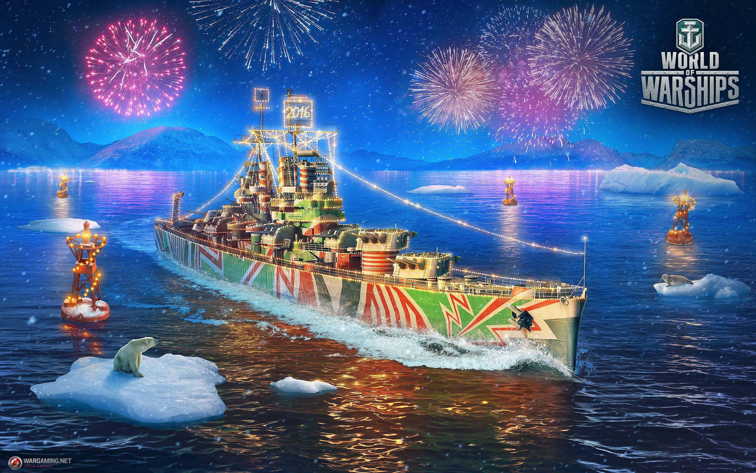 2560x1600 Desktop Wallpaper World Of Warship New year Fireworks 2560x1600