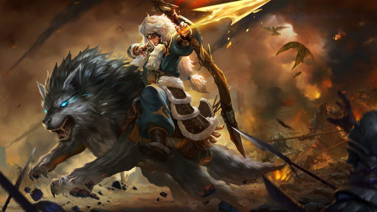 1244x700 Games King Of Glory Genghis Khan Riding Wolf Weapon Bow Arrow Wallpaperx1080