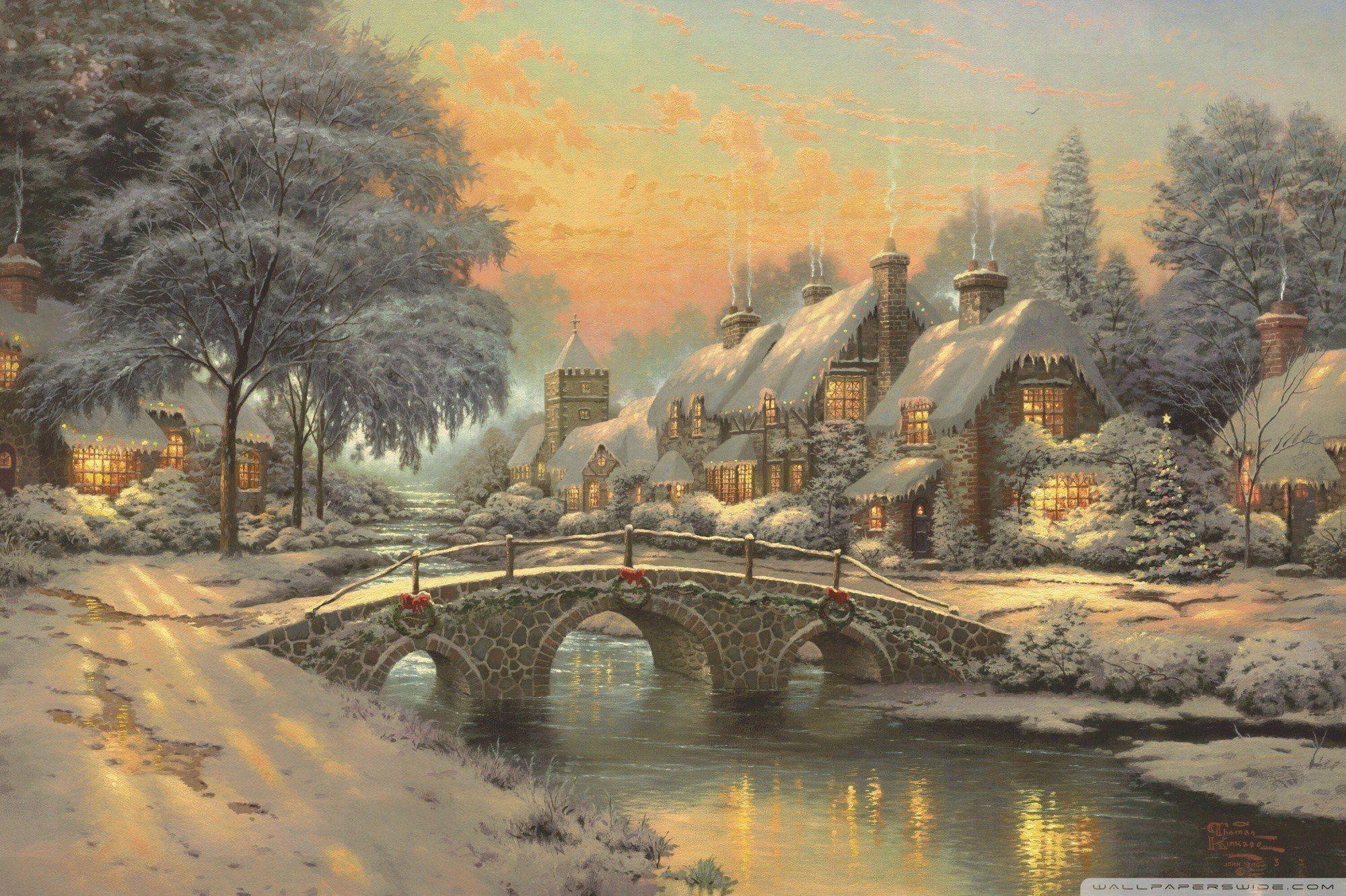 2000x1333 Christmas Thomas Kinkade Wallpaper 2000×1333