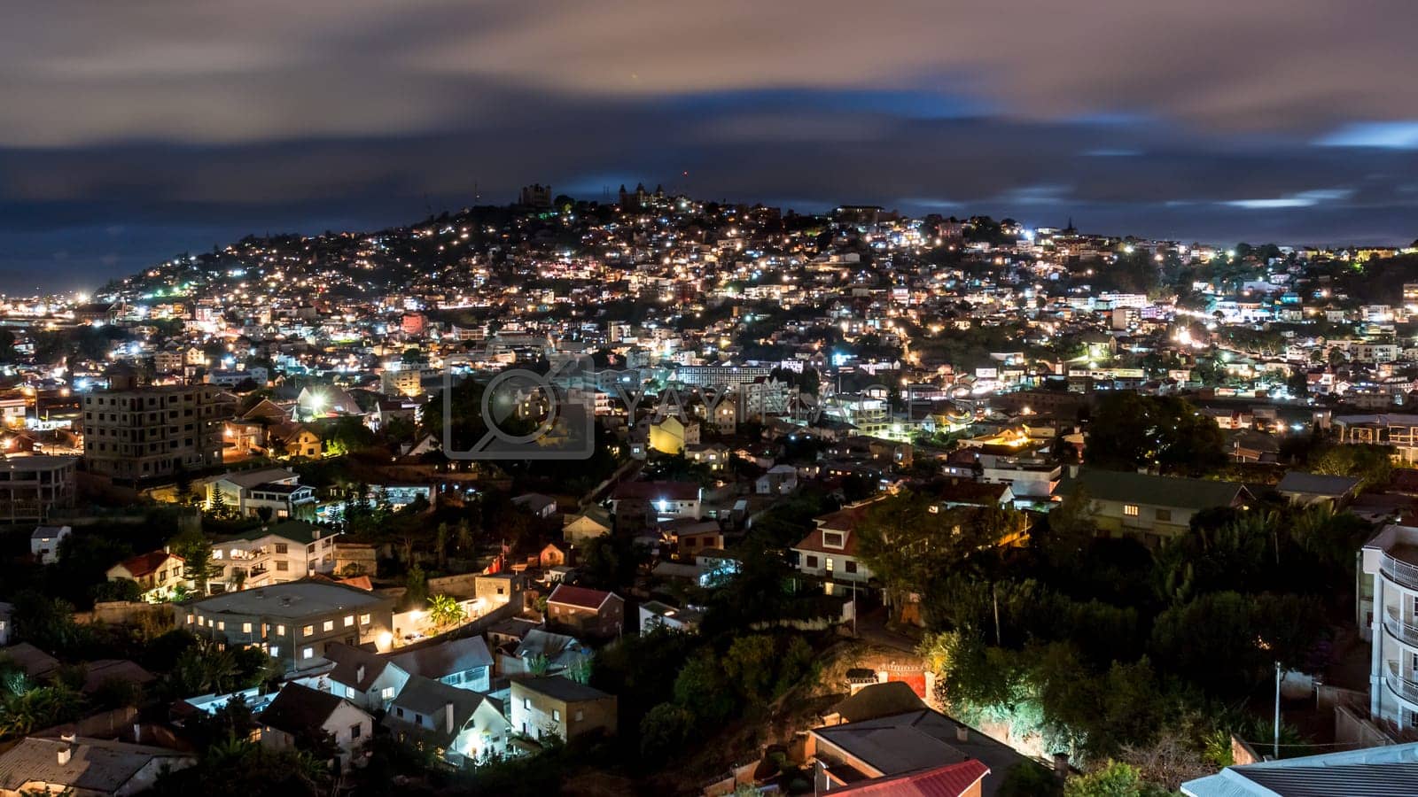 1600x900 Aerial view of the Antananarivo, capital city of Madagascar, at night by dpcrestock Vectors & Illustrations with Unlimited Downloads