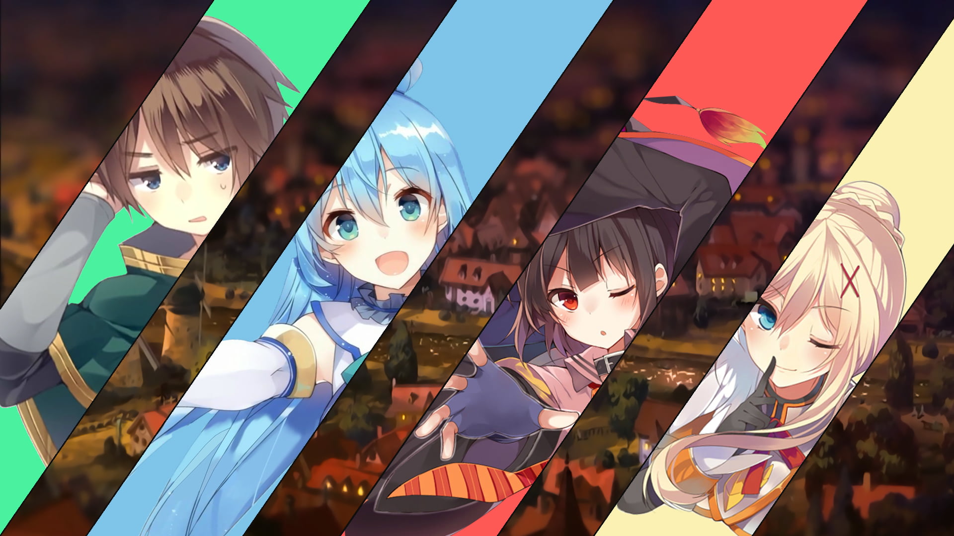 1920x1080 Four anime characters wallpaper, Kono Subarashii Sekai ni Shukufuku wo!, Darkness (KonoSuba), Aqua (KonoSuba), Megumin HD wallpaper