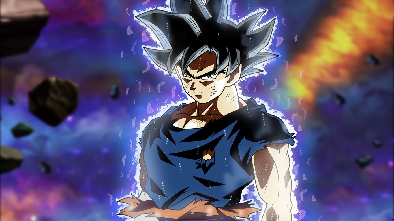 1366x768 Goku Anime Purple Wallpaper