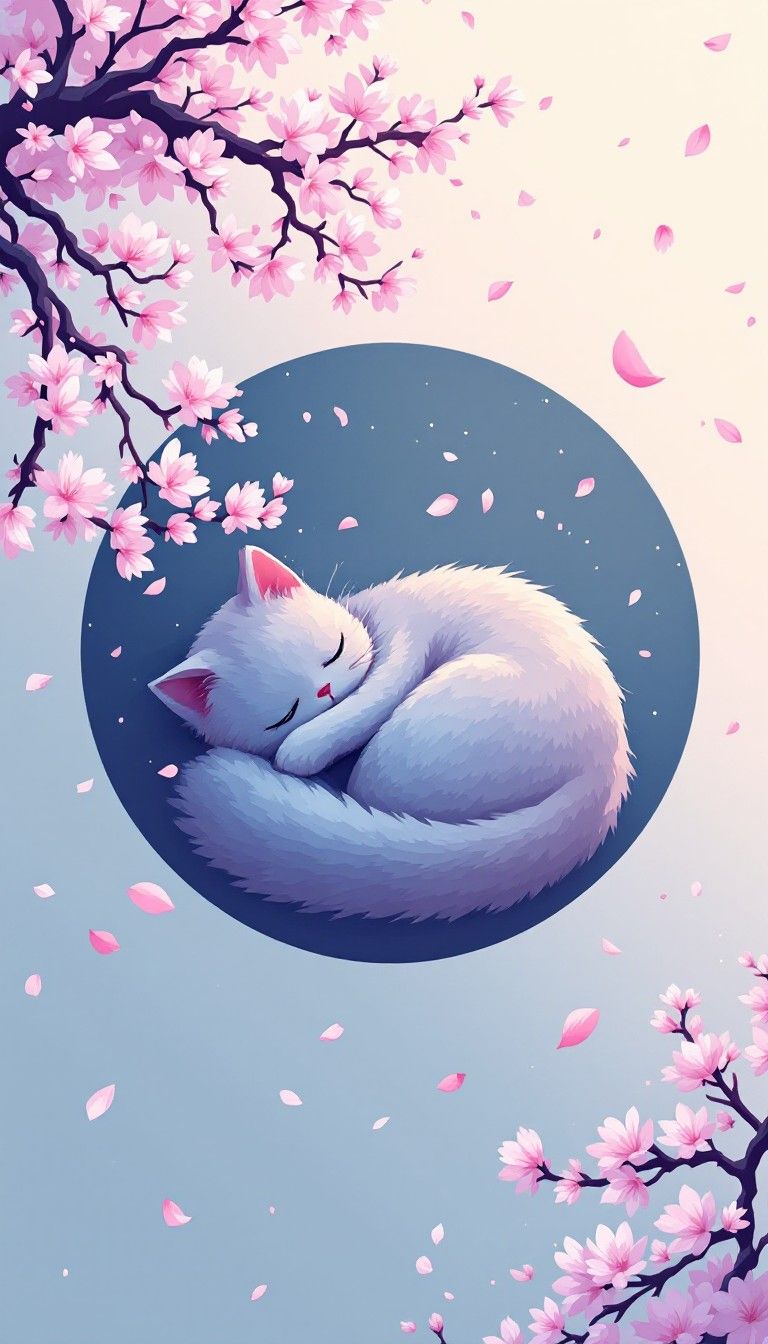 768x1344 Download Cherry Blossom Cat Image, Sakura, Peaceful
