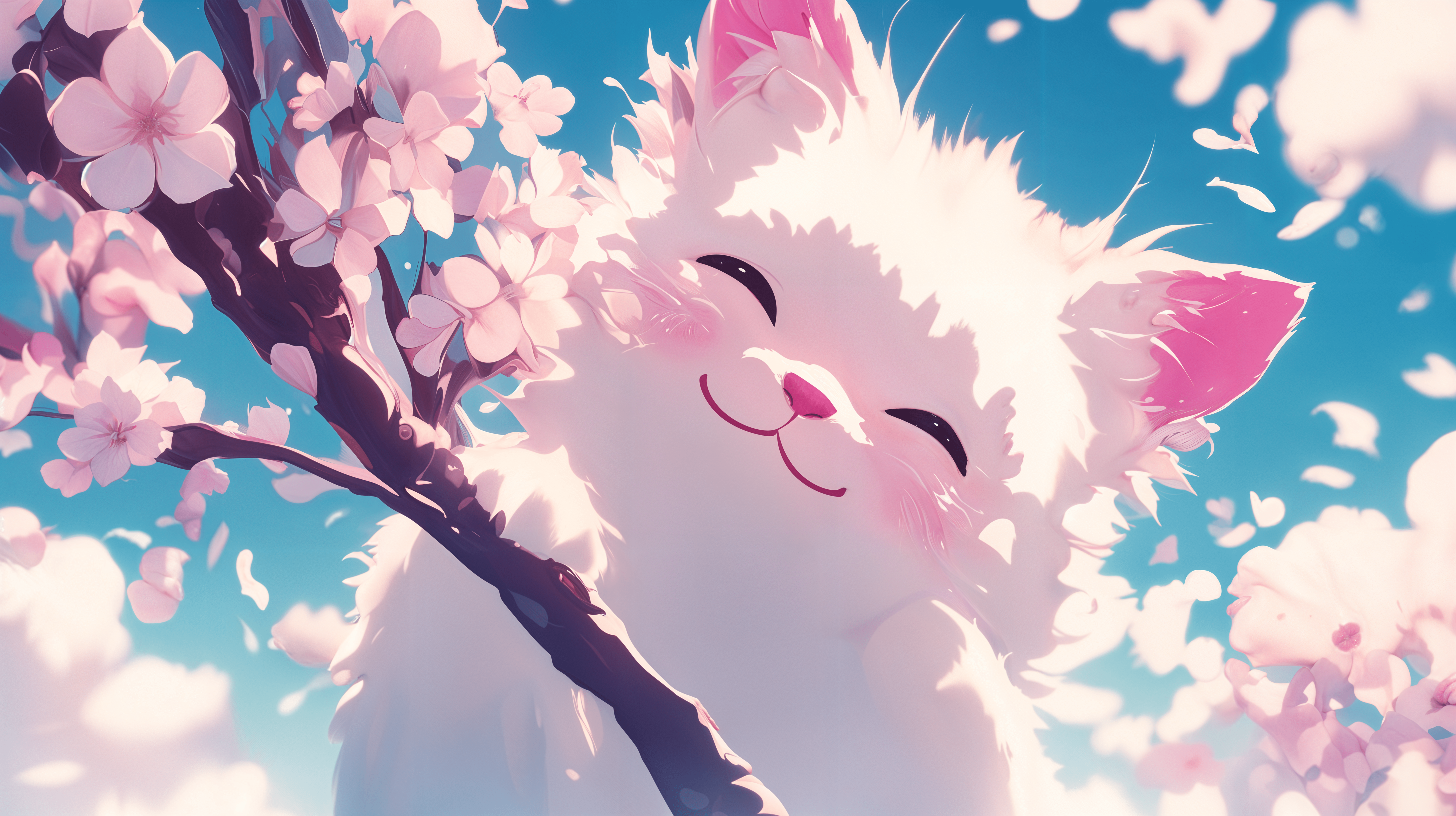 5824x3264 Kawaii Anime Cat Among Cherry Blossoms Ultra HD Wallpaper