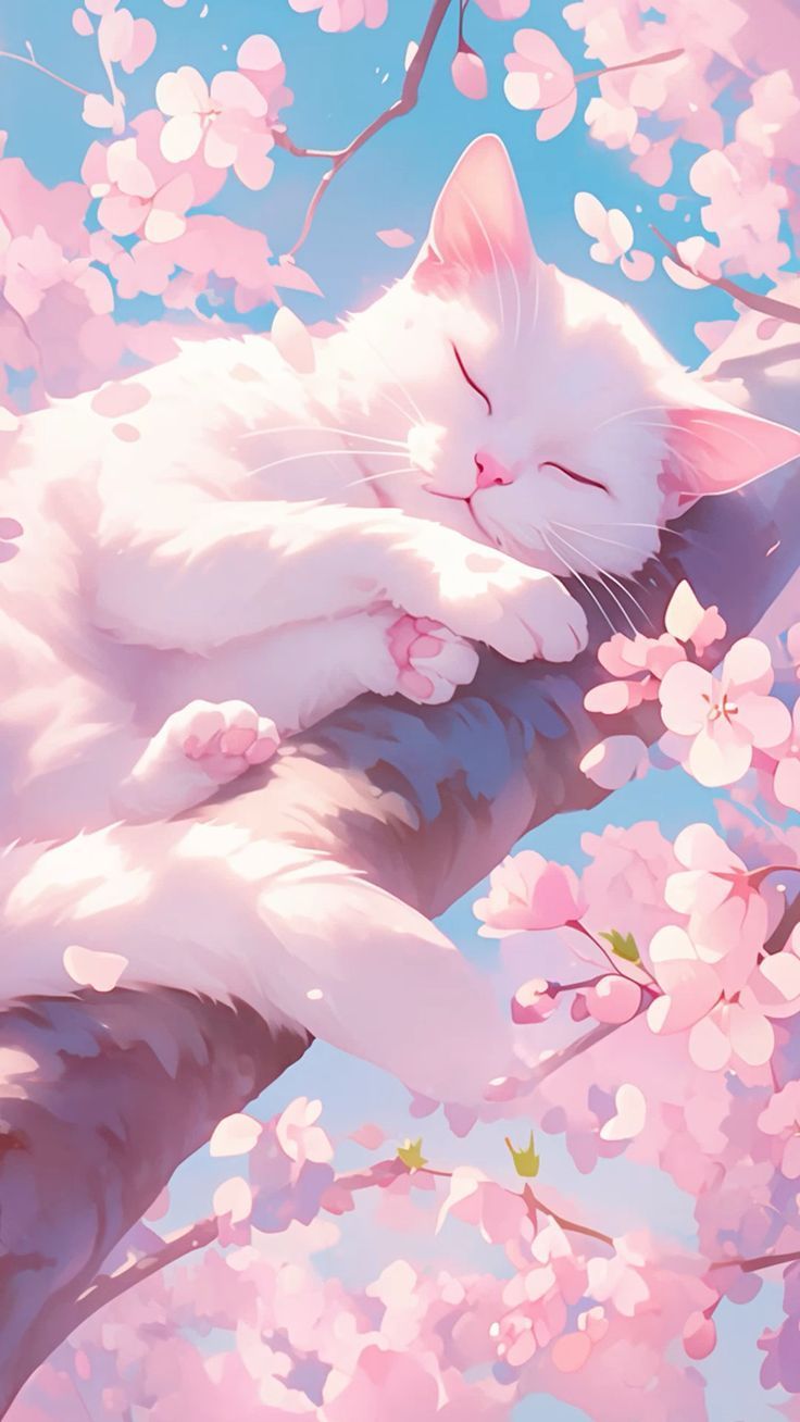 736x1308 sleeping cat in blossom tree