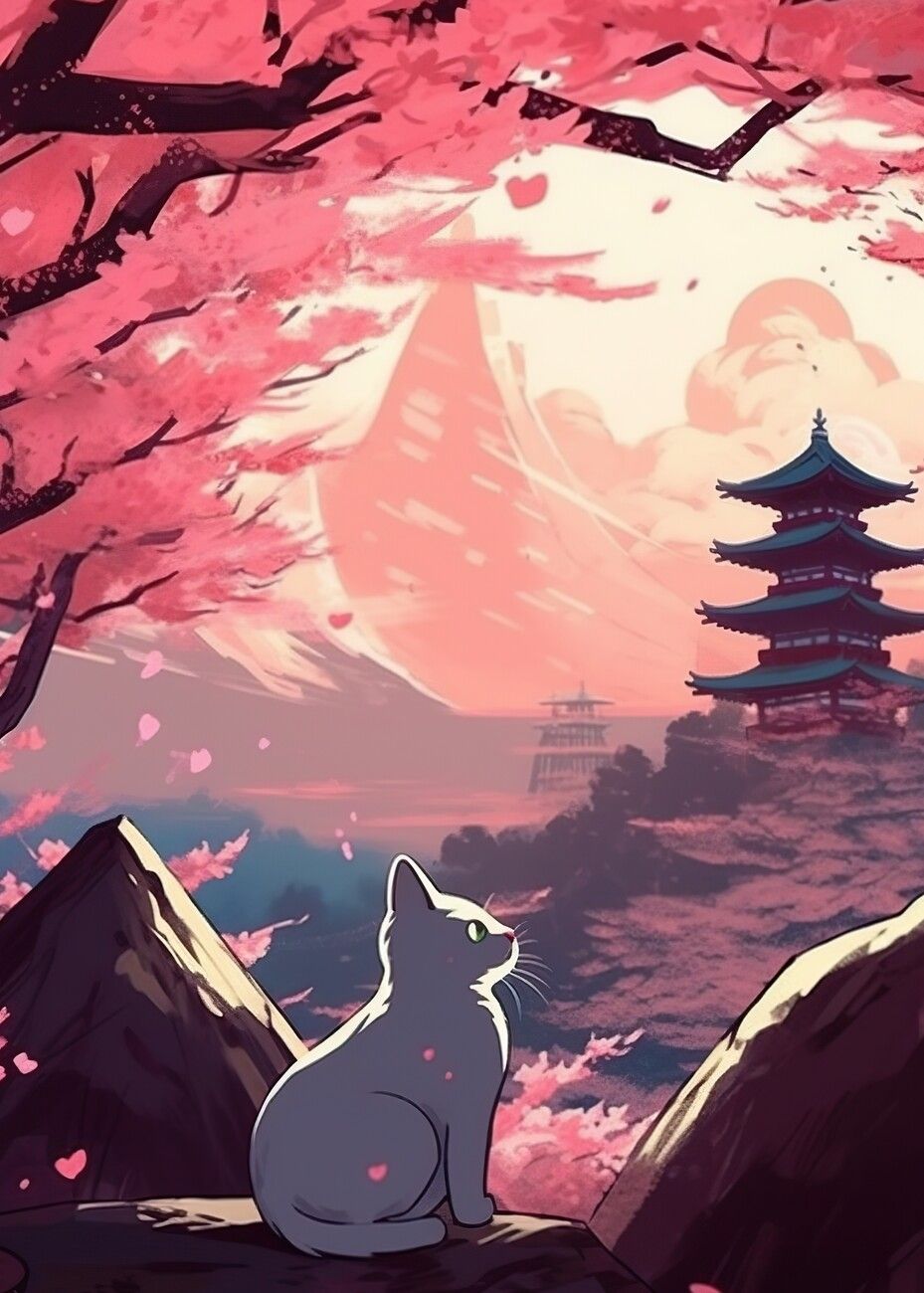 929x1300 T Shirt Cat Cherry Blossom